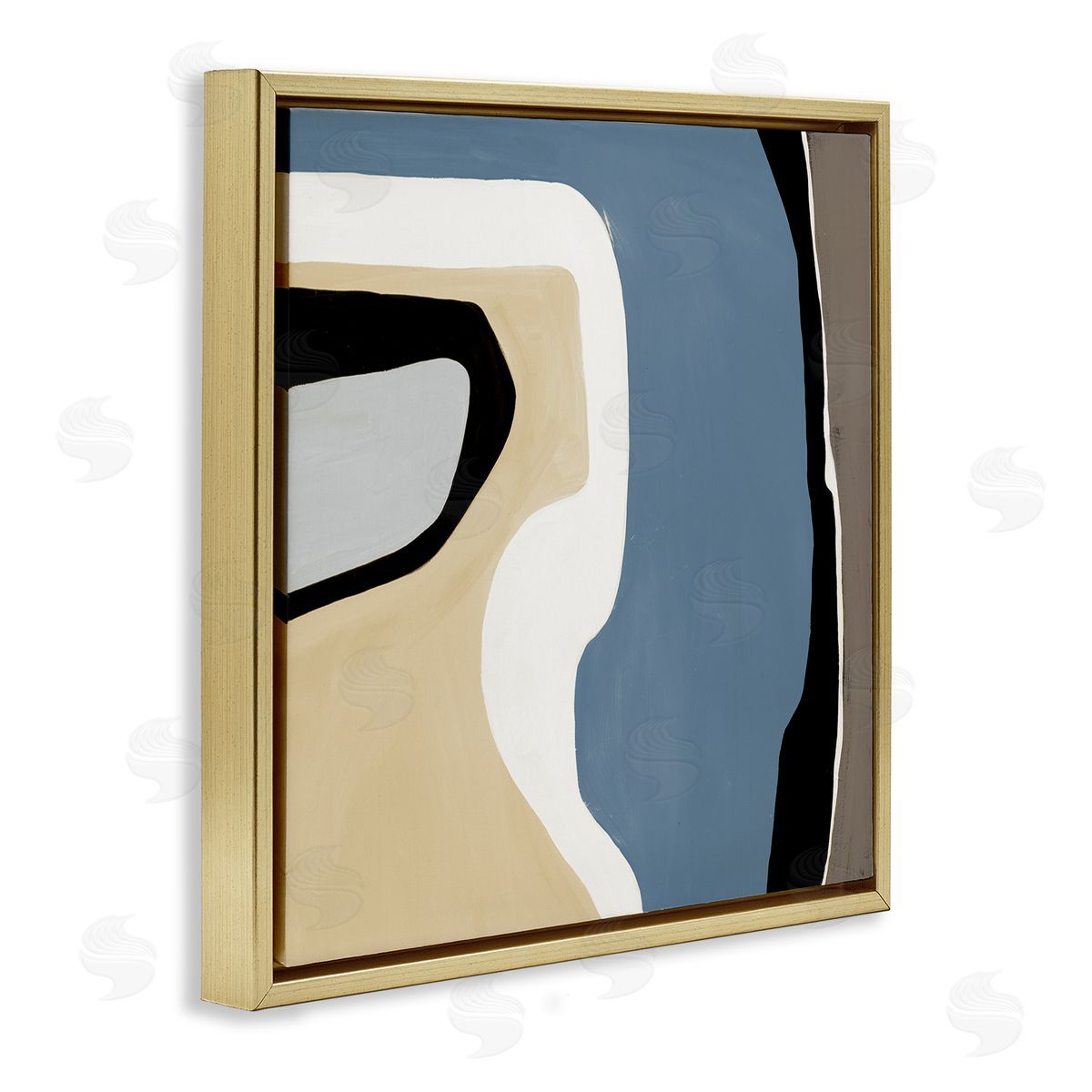 Ruth Fromstein Blue & Beige Abstraction Gold Floating Frame Canvas Wall Art Print
