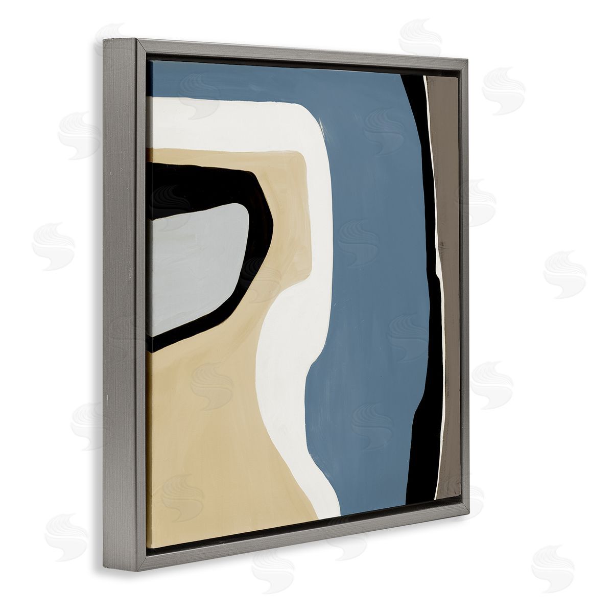 Ruth Fromstein Blue & Beige Abstraction Gray Floating Frame Canvas Wall Art Print