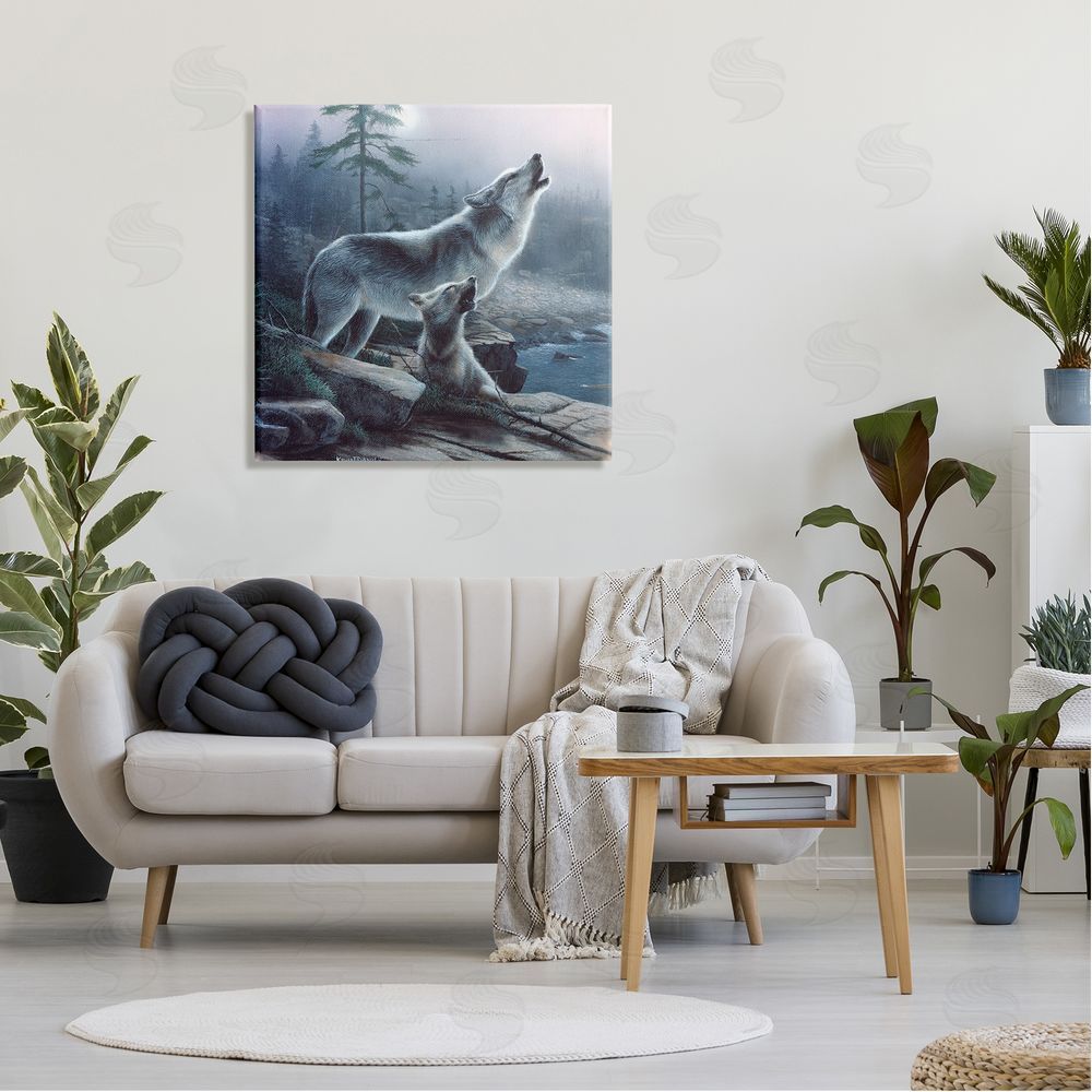 Kevin Daniel Howling Wolf & Pup Landscape Canvas Wall Art in Room