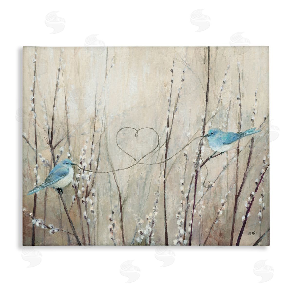Love Birds with Heart Shape Canvas Wall Art, Home Decor by Julia Purinton