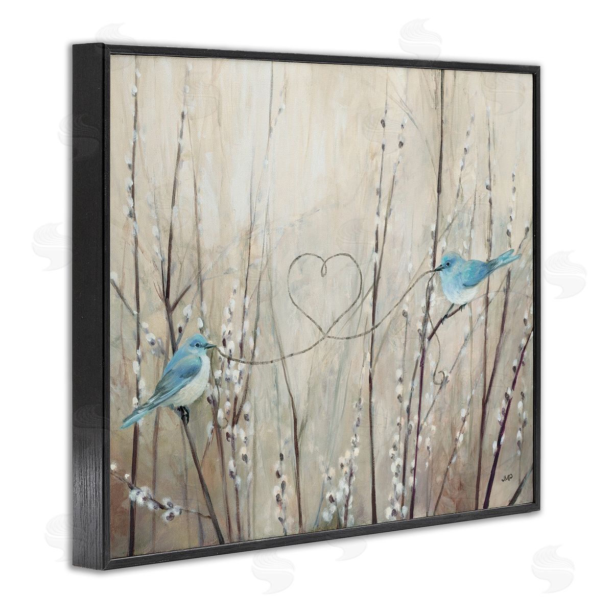Love Birds with Heart Shape Black Frame Print Wall Art, Home Decor by Julia Purinton