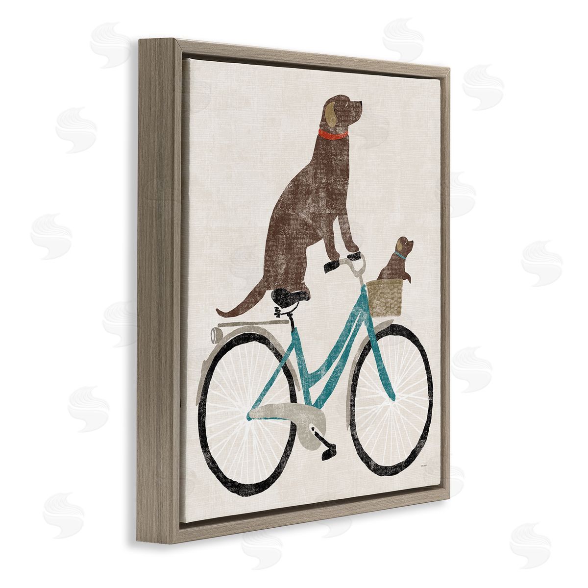Sue Schlabach Vintage Dogs Riding Bicycle Brown Floating Frame Canvas Wall Art Print