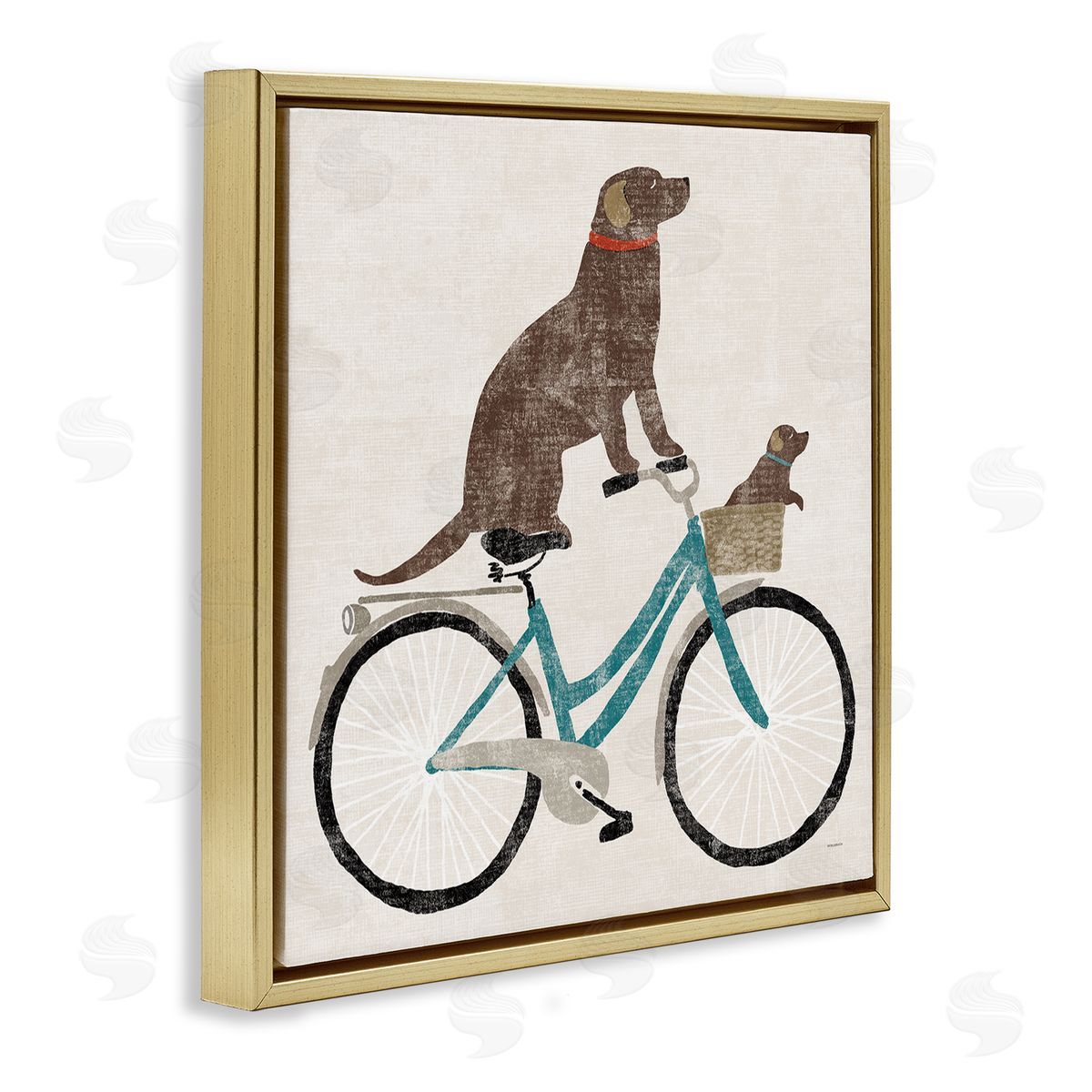 Sue Schlabach Vintage Dogs Riding Bicycle Gold Floating Frame Canvas Wall Art Print