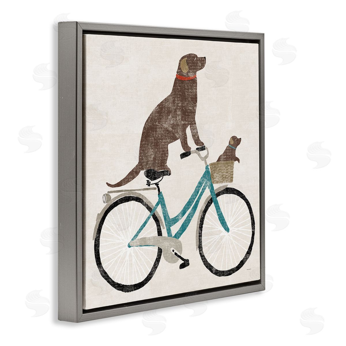 Sue Schlabach Vintage Dogs Riding Bicycle Gray Floating Frame Canvas Wall Art Print