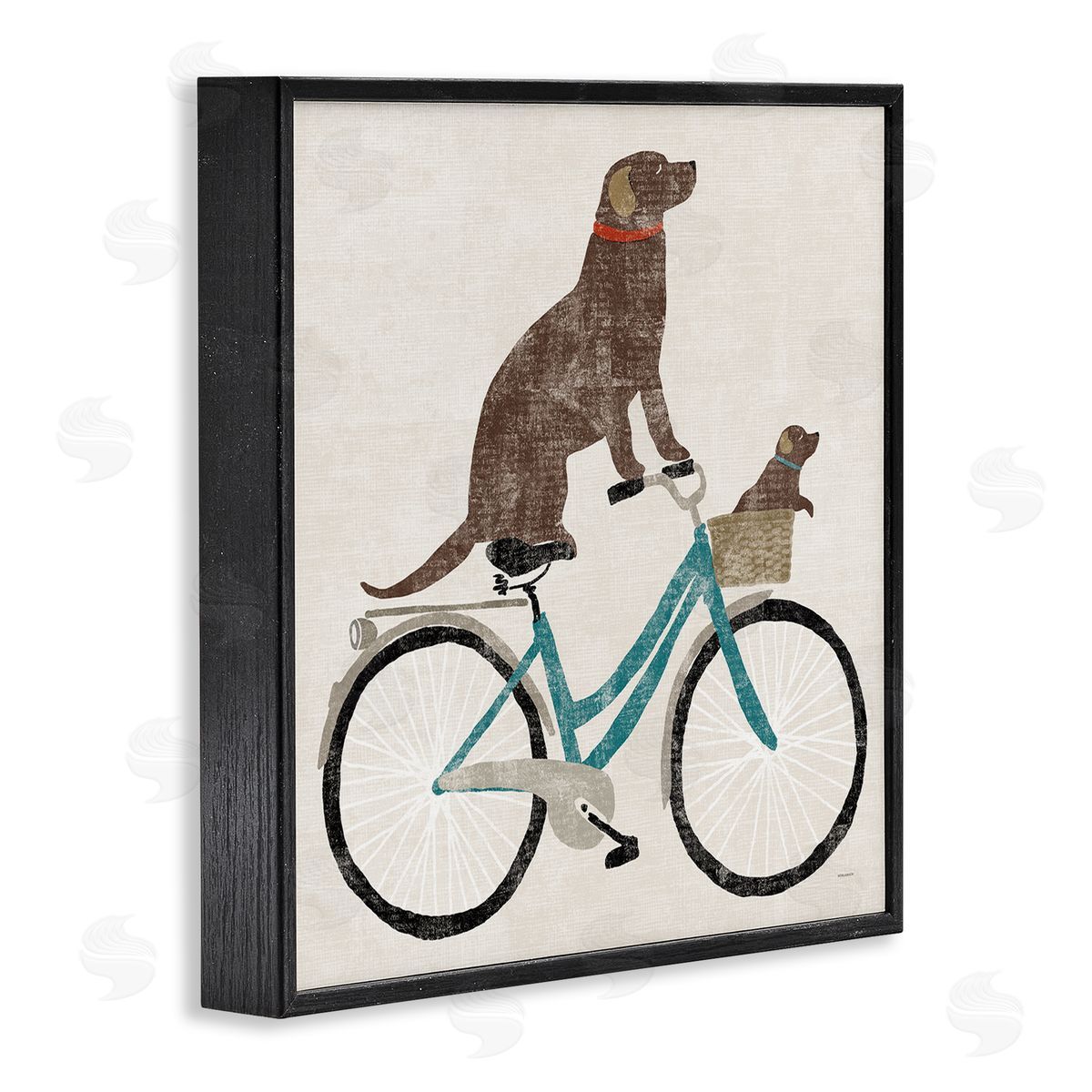 Sue Schlabach Vintage Dogs Riding Bicycle Black Framed Glicee Wall Art Print