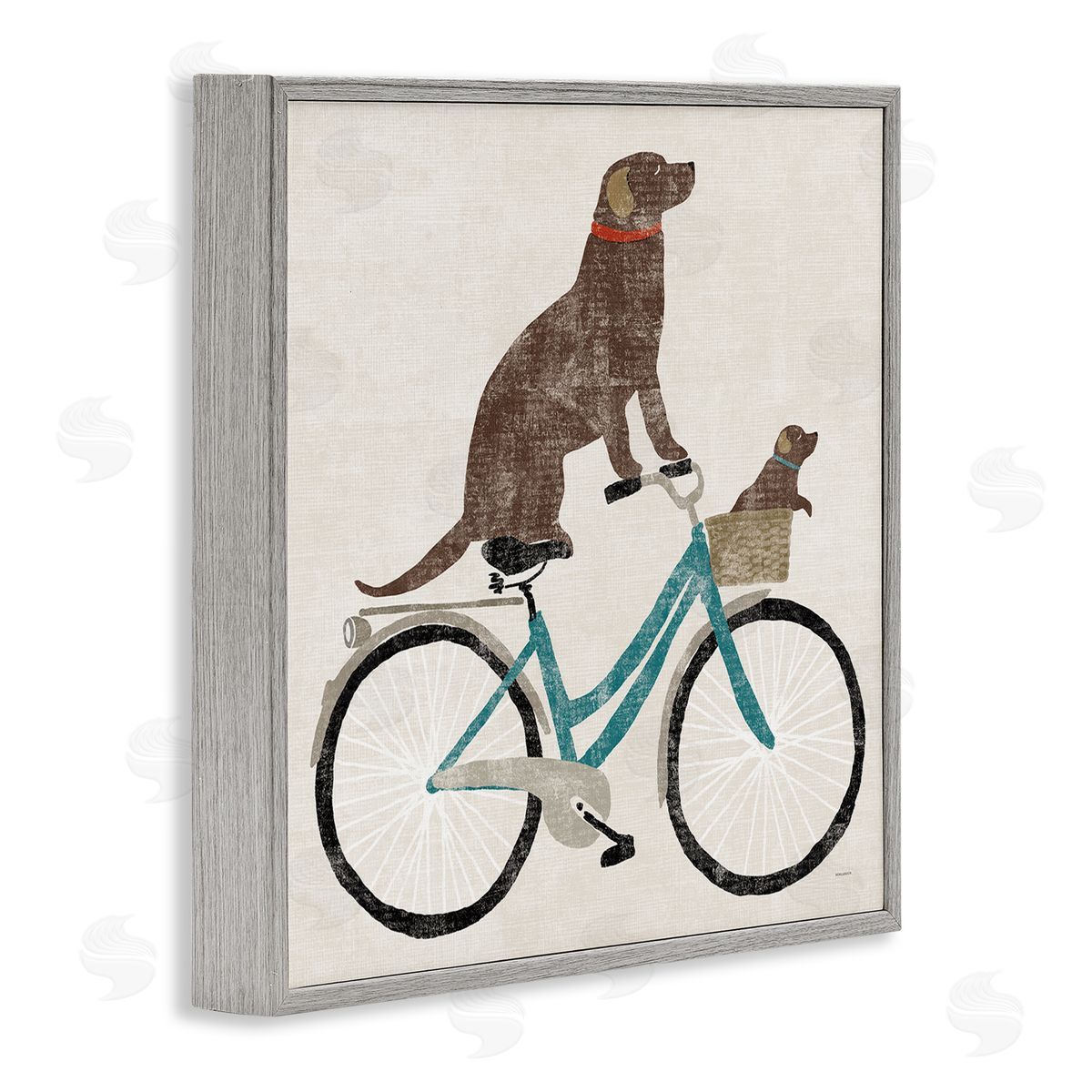 Sue Schlabach Vintage Dogs Riding Bicycle Gray Framed Glicee Wall Art Print