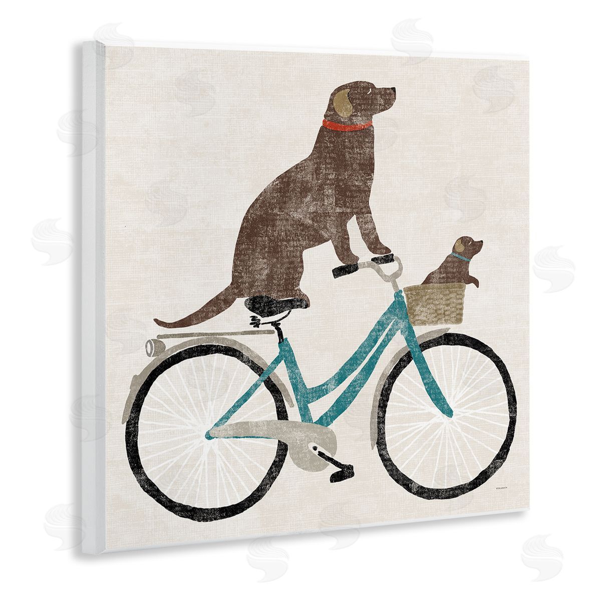 Sue Schlabach Vintage Dogs Riding Bicycle Wooden Wall Plaque Art Print
