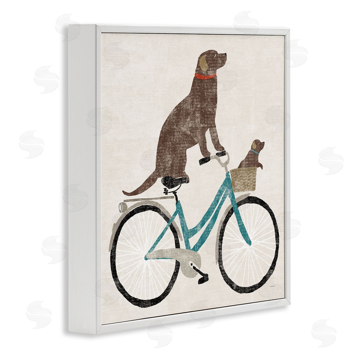 Sue Schlabach Vintage Dogs Riding Bicycle White Framed Glicee Wall Art Print