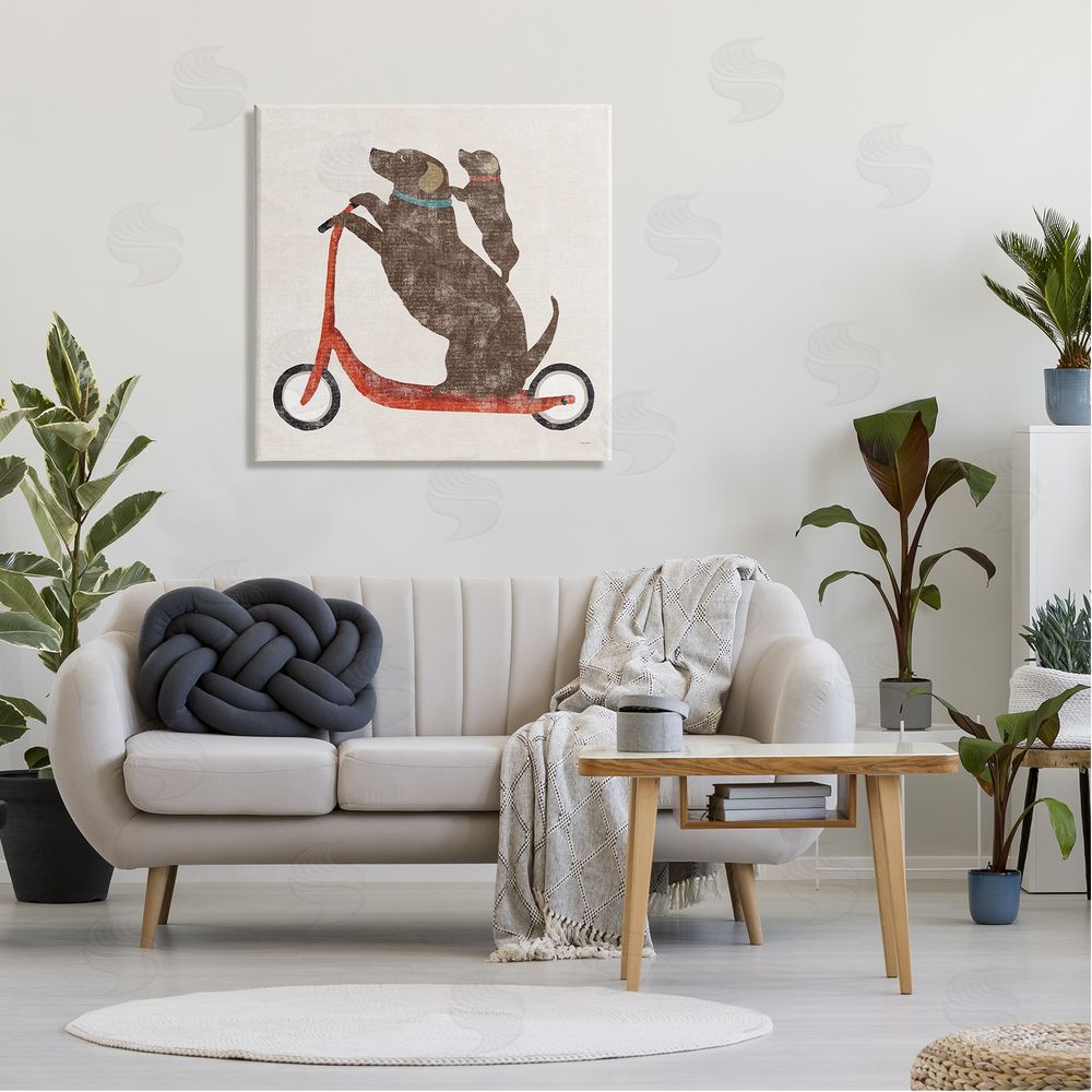 Sue Schlabach Red Scooter Dogs Duo Canvas Wall Art in Room