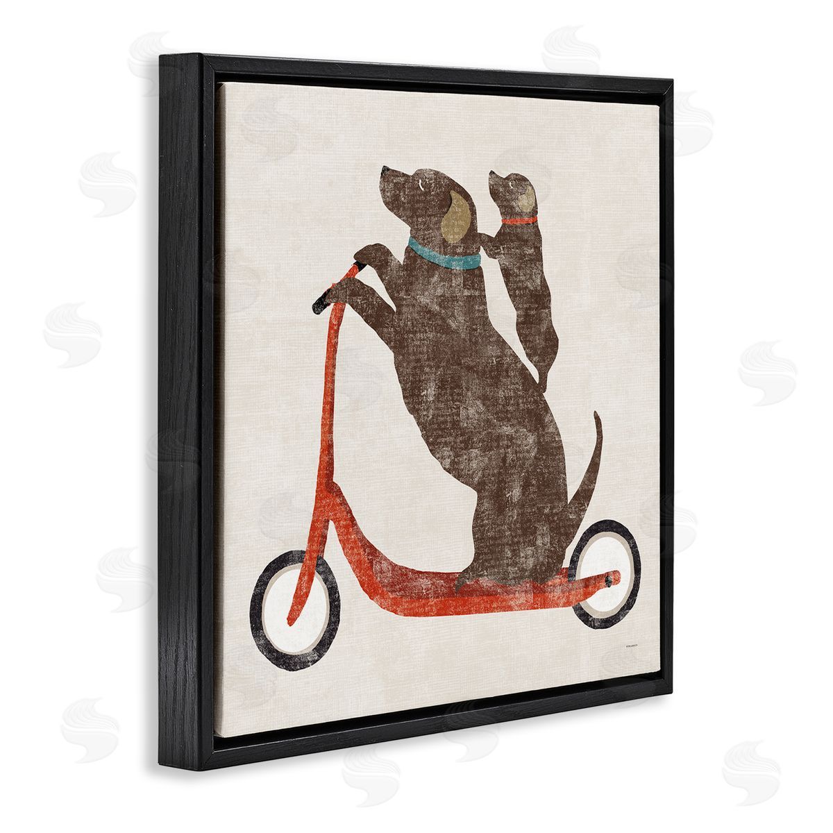 Sue Schlabach Red Scooter Dogs Duo Black Floating Frame Canvas Wall Art Print