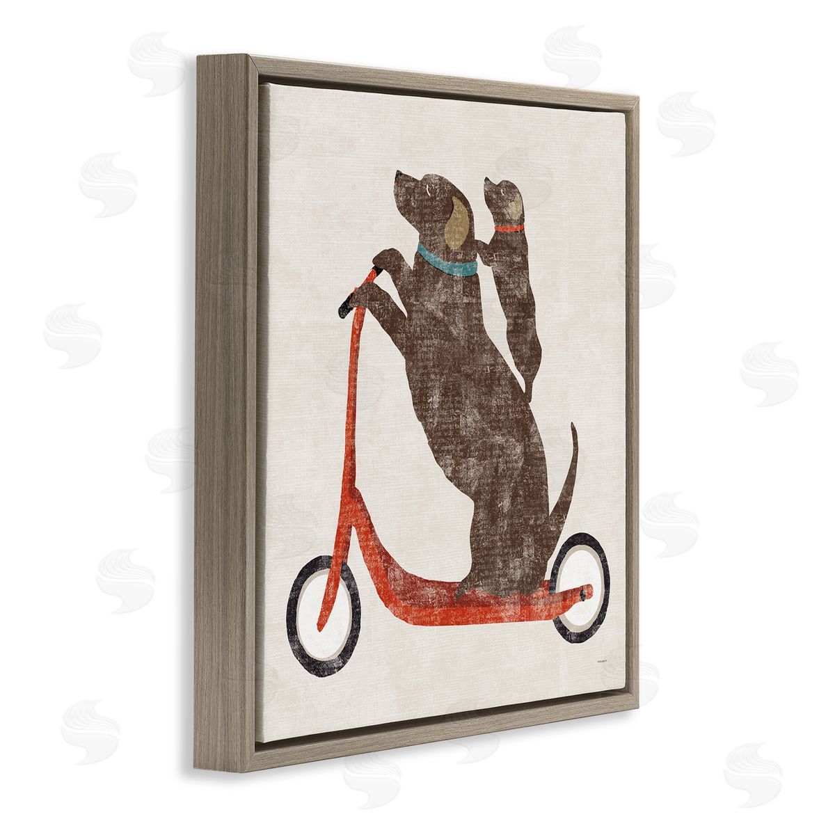 Sue Schlabach Red Scooter Dogs Duo Brown Floating Frame Canvas Wall Art Print
