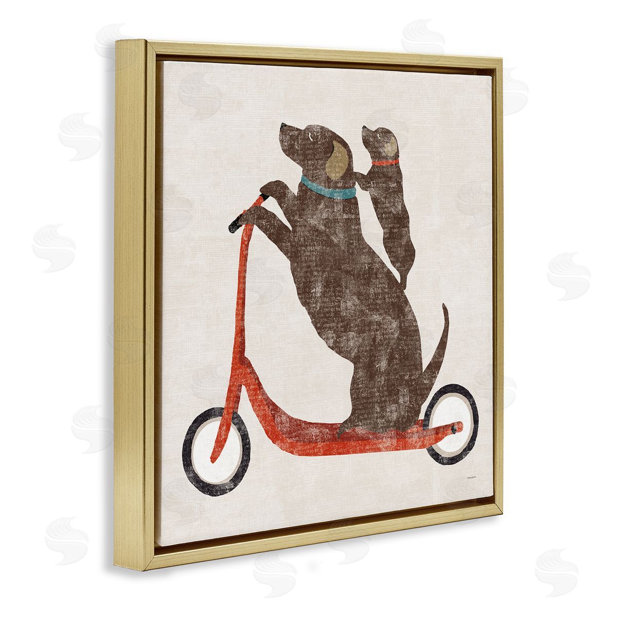 Sue Schlabach Red Scooter Dogs Duo Gold Floating Frame Canvas Wall Art Print