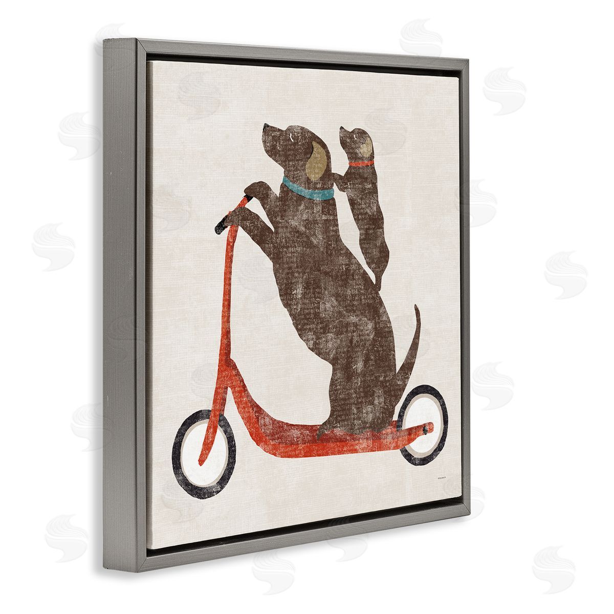 Sue Schlabach Red Scooter Dogs Duo Gray Floating Frame Canvas Wall Art Print
