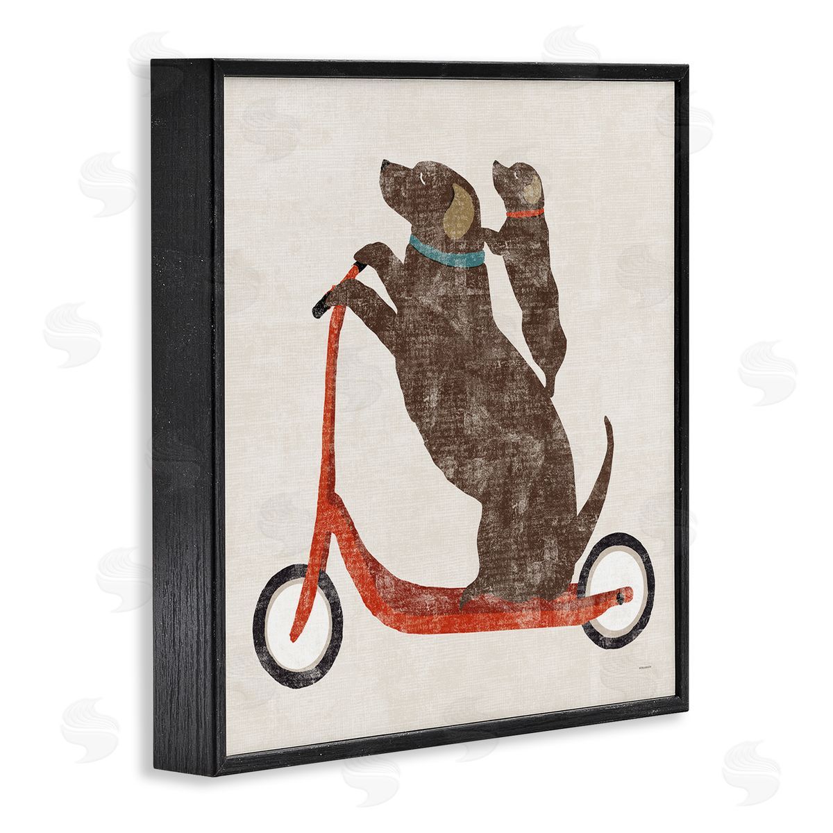 Sue Schlabach Red Scooter Dogs Duo Black Framed Glicee Wall Art Print