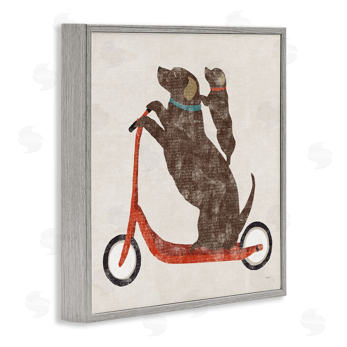 Sue Schlabach Red Scooter Dogs Duo Gray Framed Glicee Wall Art Print
