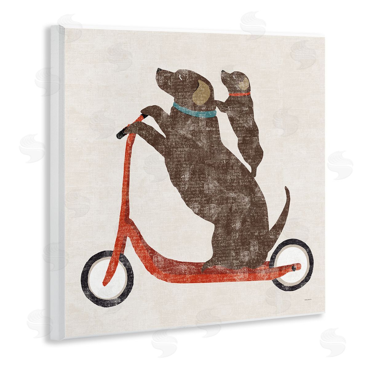 Sue Schlabach Red Scooter Dogs Duo Wooden Wall Plaque Art Print