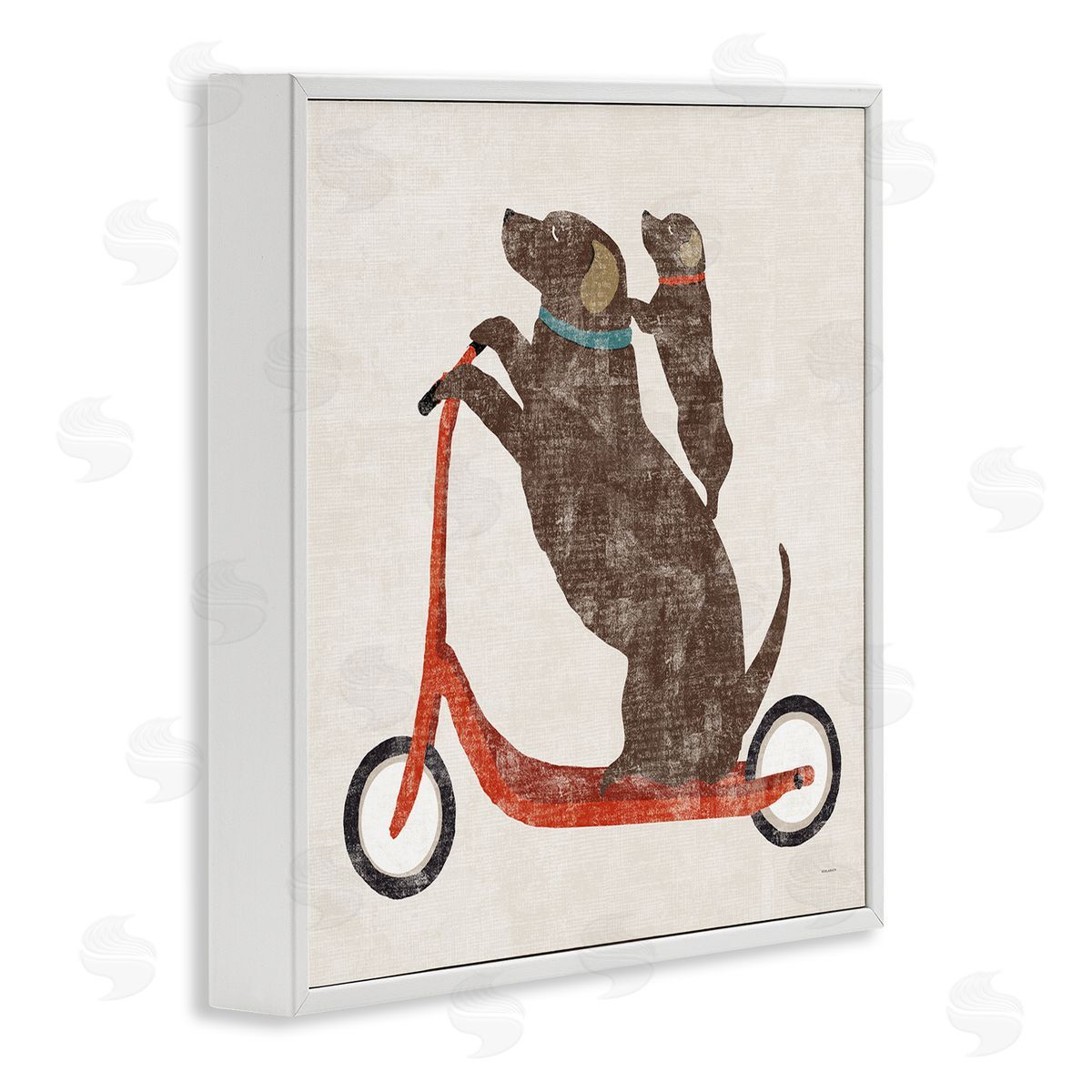Sue Schlabach Red Scooter Dogs Duo White Framed Glicee Wall Art Print