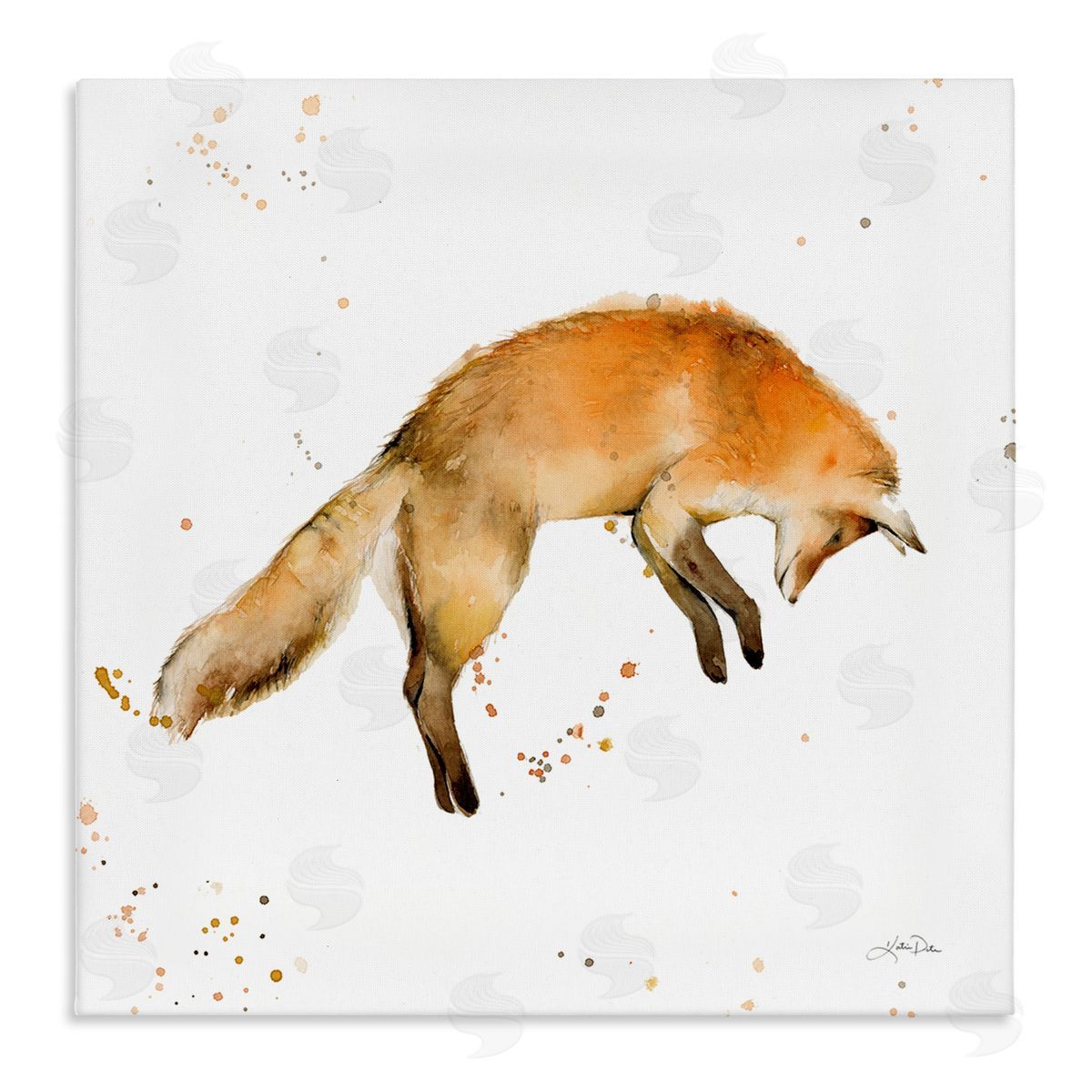 Katrina Pete Jumping Fox Modern Wildlife Stretched Canvas Wall Art Print
