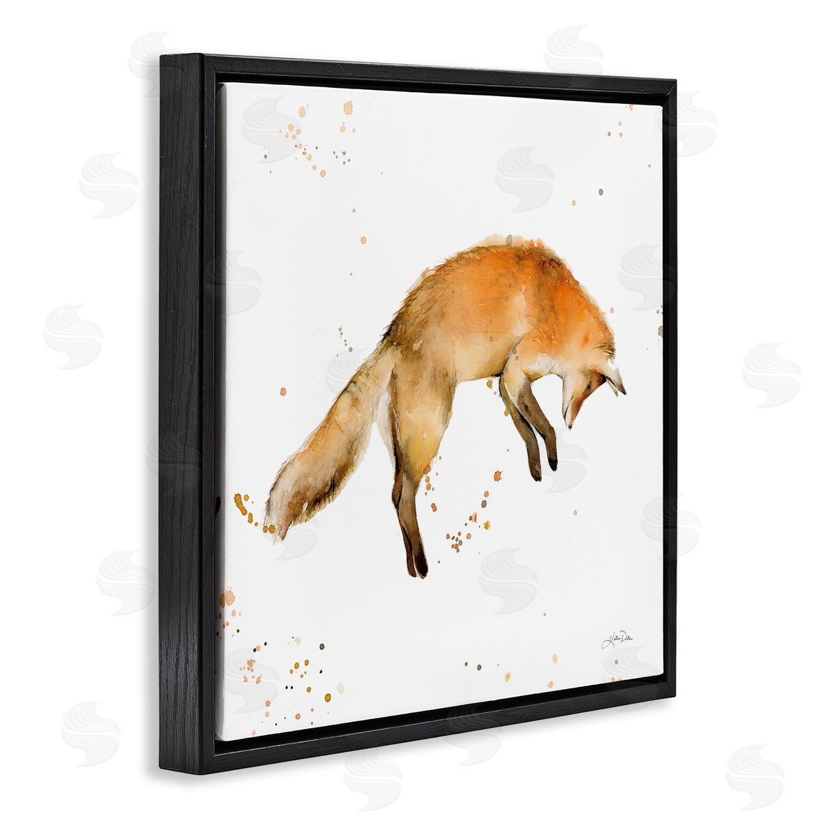 Katrina Pete Jumping Fox Modern Wildlife Black Floating Frame Canvas Wall Art Print