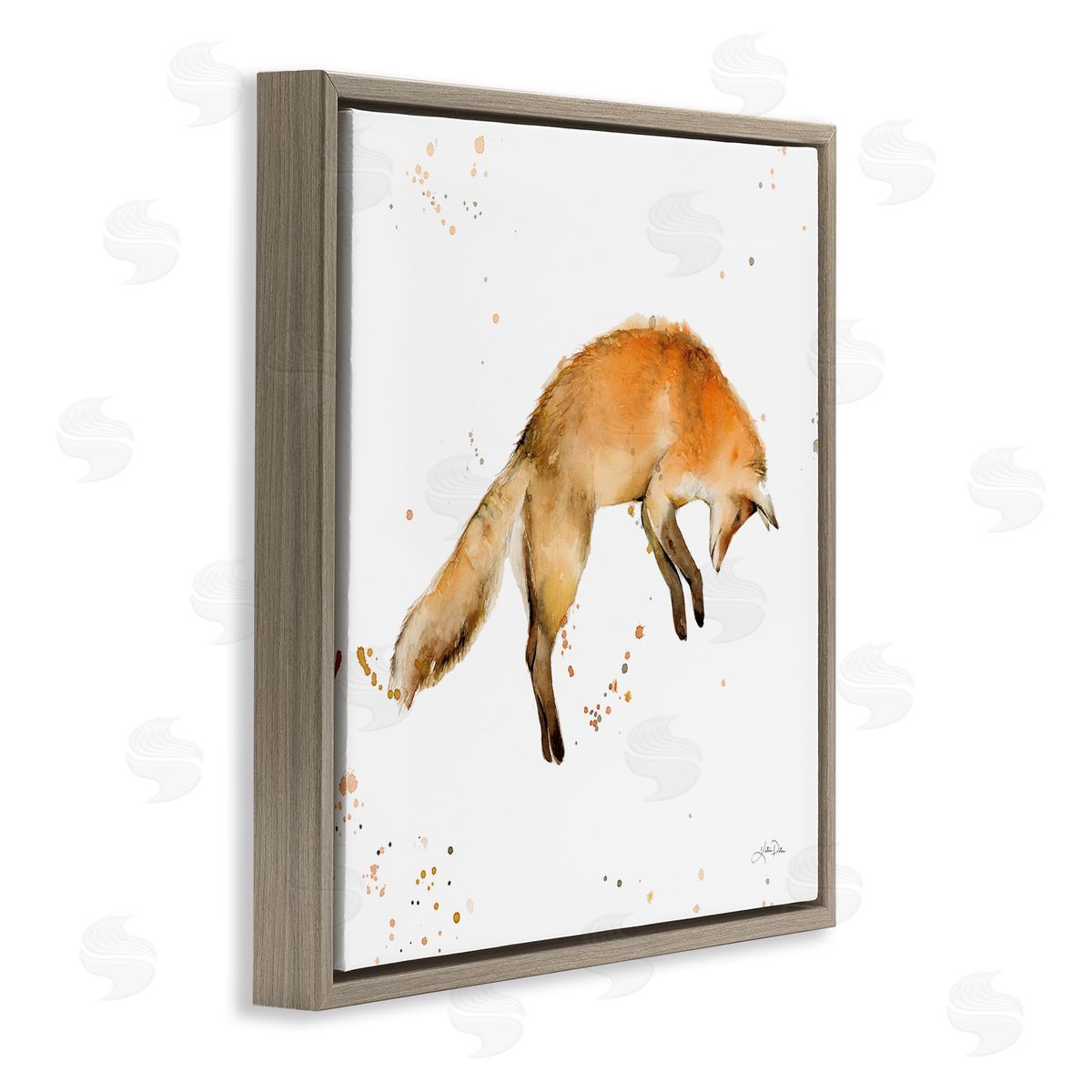 Katrina Pete Jumping Fox Modern Wildlife Brown Floating Frame Canvas Wall Art Print