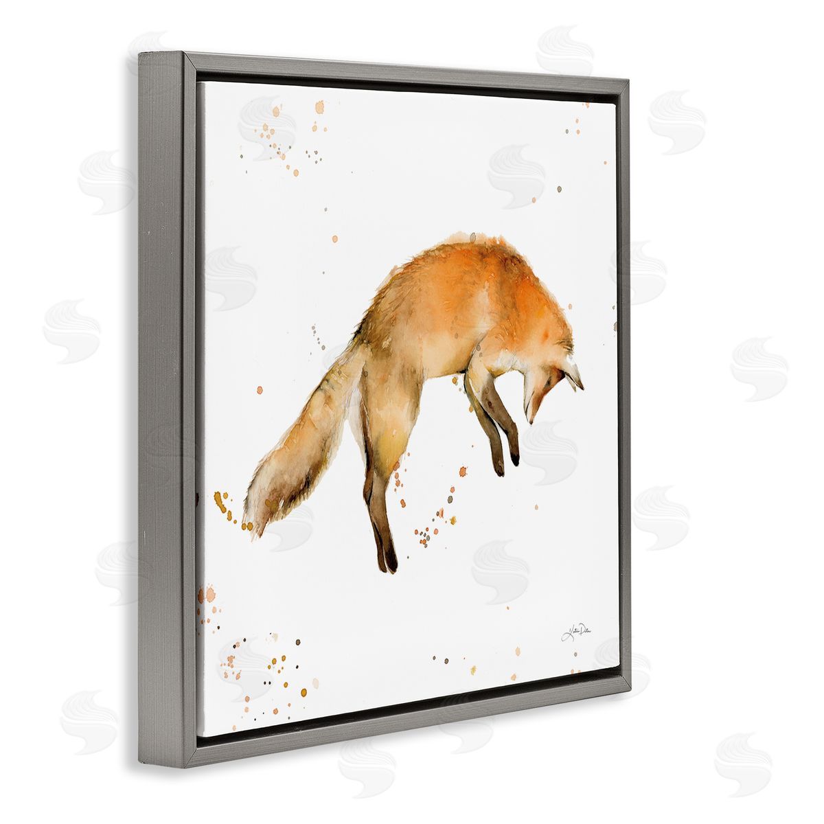 Katrina Pete Jumping Fox Modern Wildlife Gray Floating Frame Canvas Wall Art Print