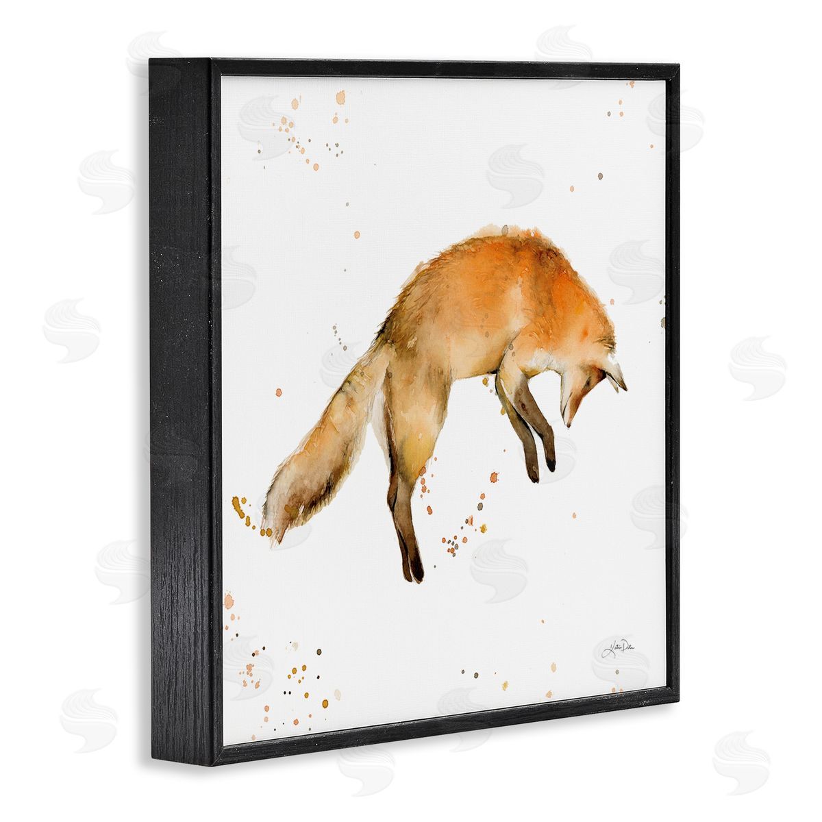 Katrina Pete Jumping Fox Modern Wildlife Black Framed Glicee Wall Art Print