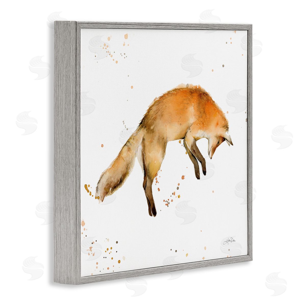 Katrina Pete Jumping Fox Modern Wildlife Gray Framed Glicee Wall Art Print
