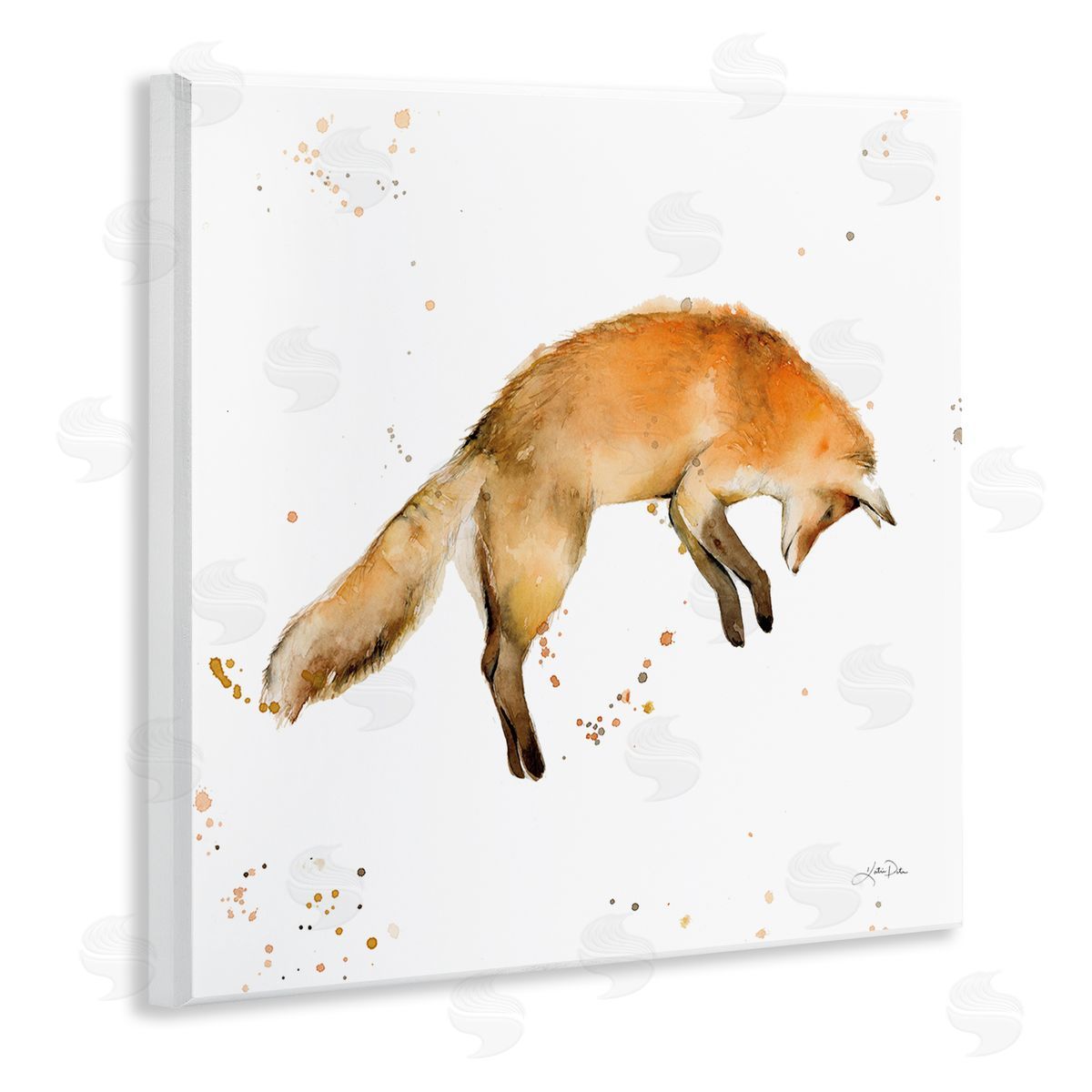 Katrina Pete Jumping Fox Modern Wildlife Wooden Wall Plaque Art Print