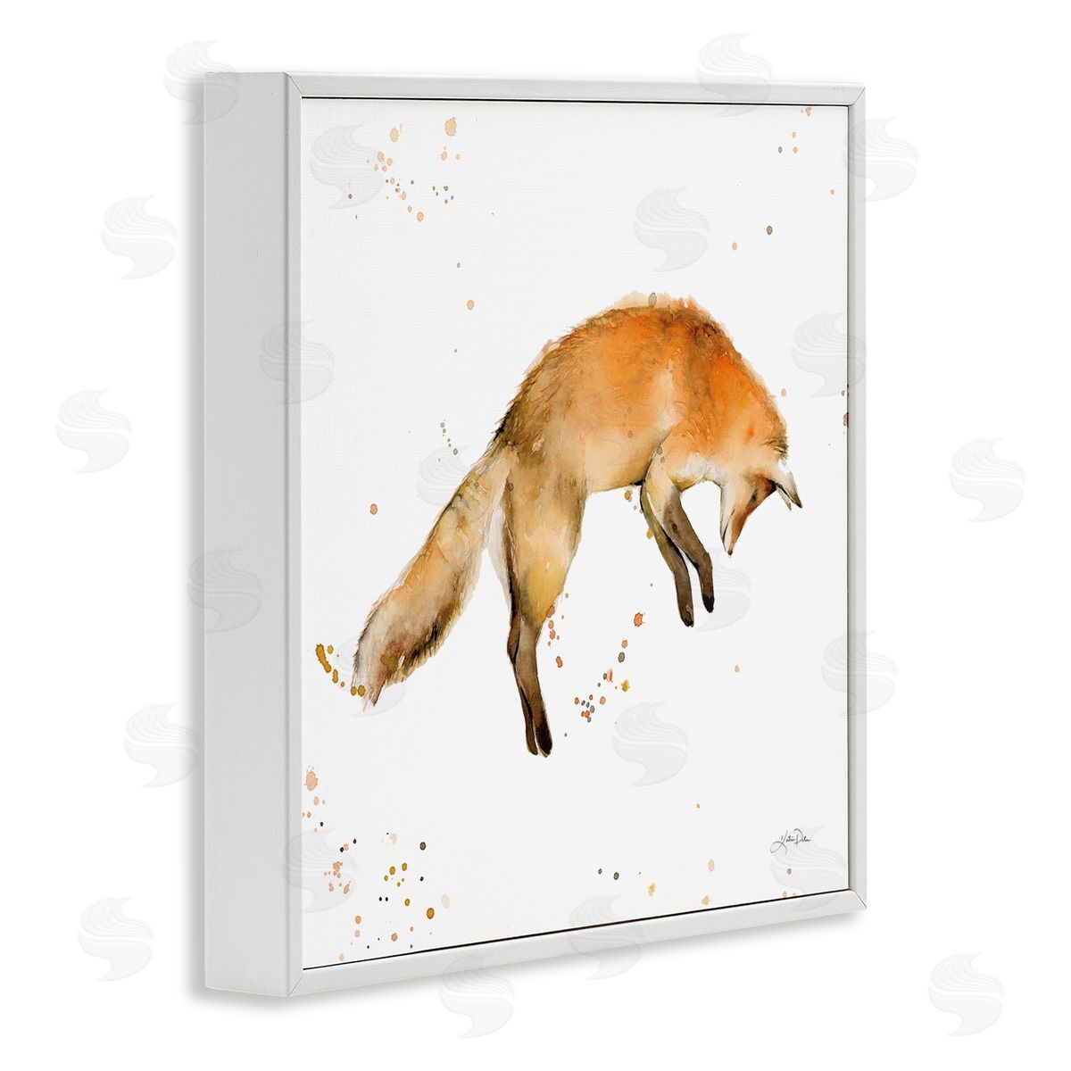Katrina Pete Jumping Fox Modern Wildlife White Framed Glicee Wall Art Print