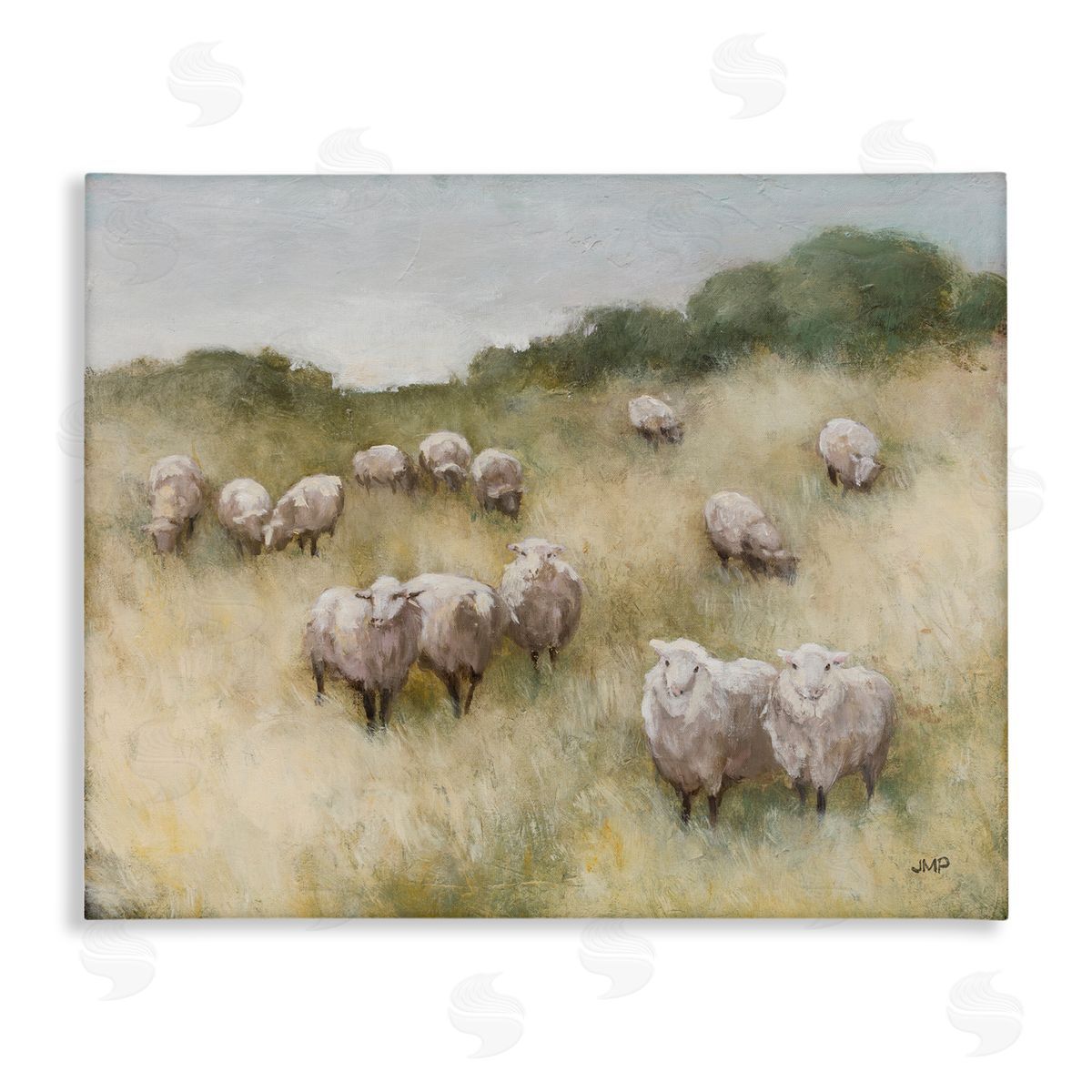 Sheep Herd in Rural Grassland Canvas Wall Art, Home Decor by Julia Purinton