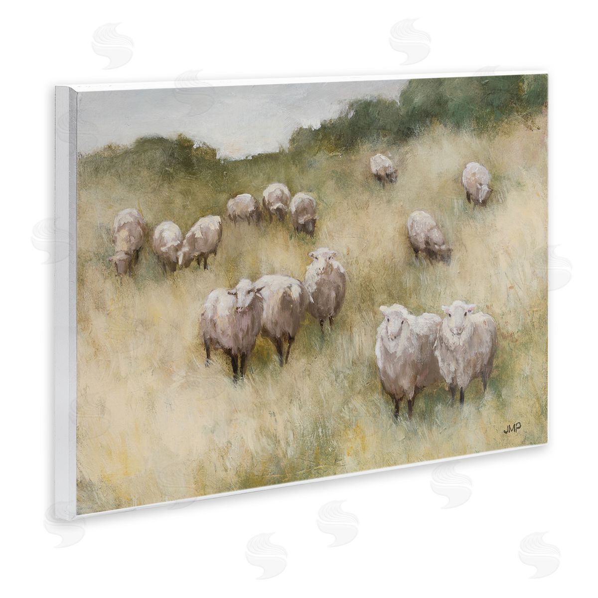 Sheep Herd in Rural Grassland Wood Plaque Wall Art, Home Decor by Julia Purinton