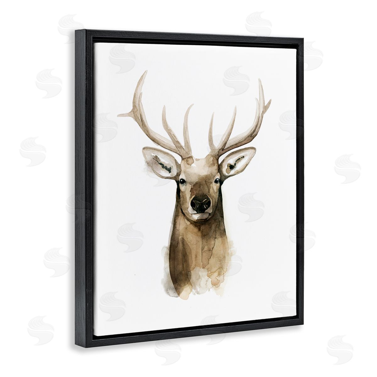 Deer Portrait Watercolor Black Floating Frame Canvas Wall Art, Home Decor by Grace Popp