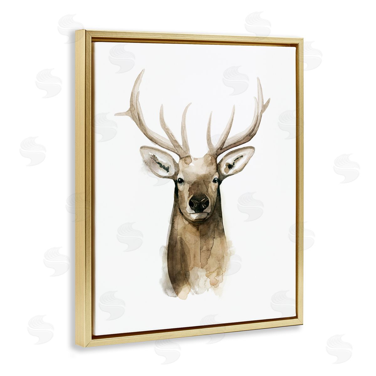 Deer Portrait Watercolor Gold Floating Frame Canvas Wall Art, Home Decor by Grace Popp
