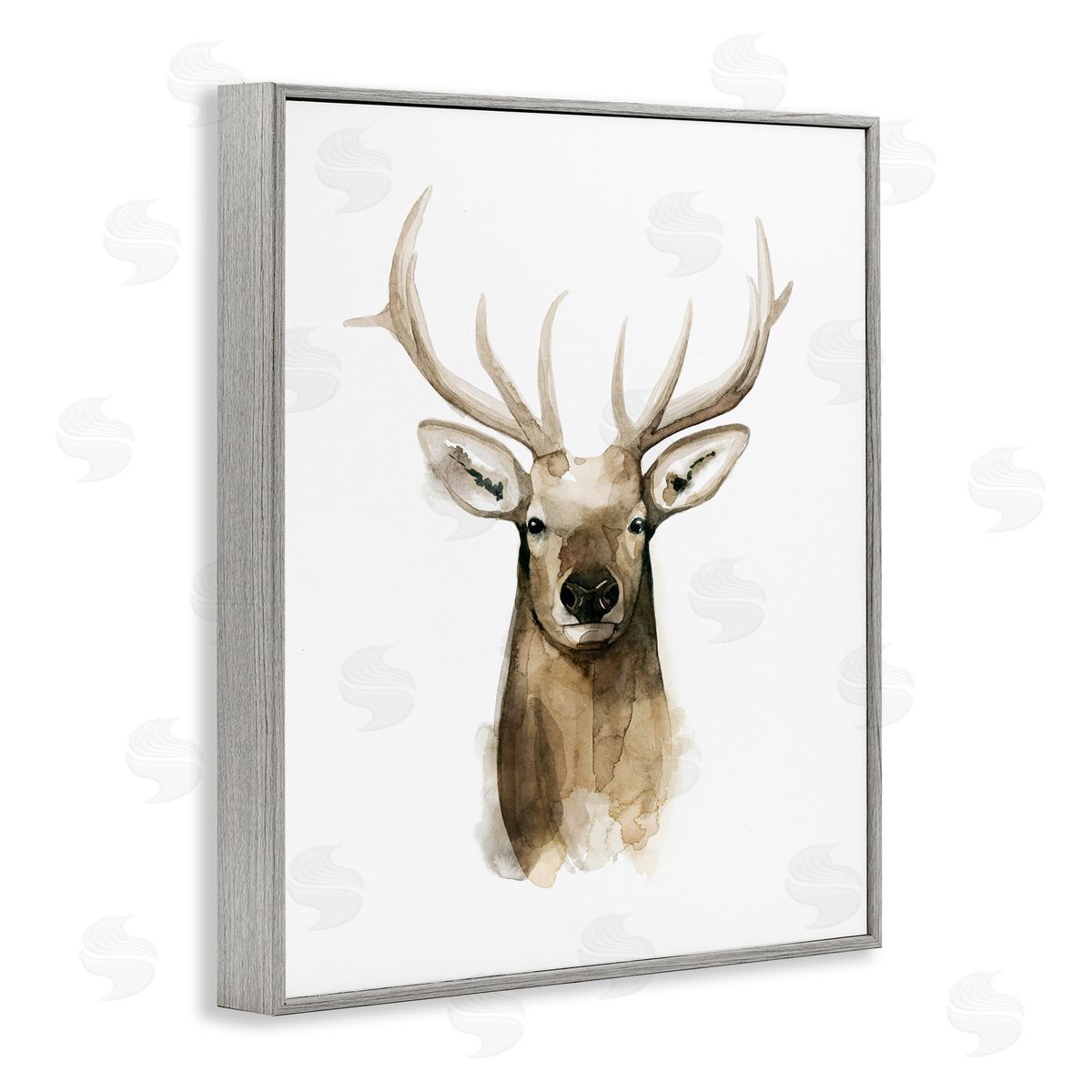 Deer Portrait Watercolor Grey Frame Print Wall Art, Home Decor by Grace Popp