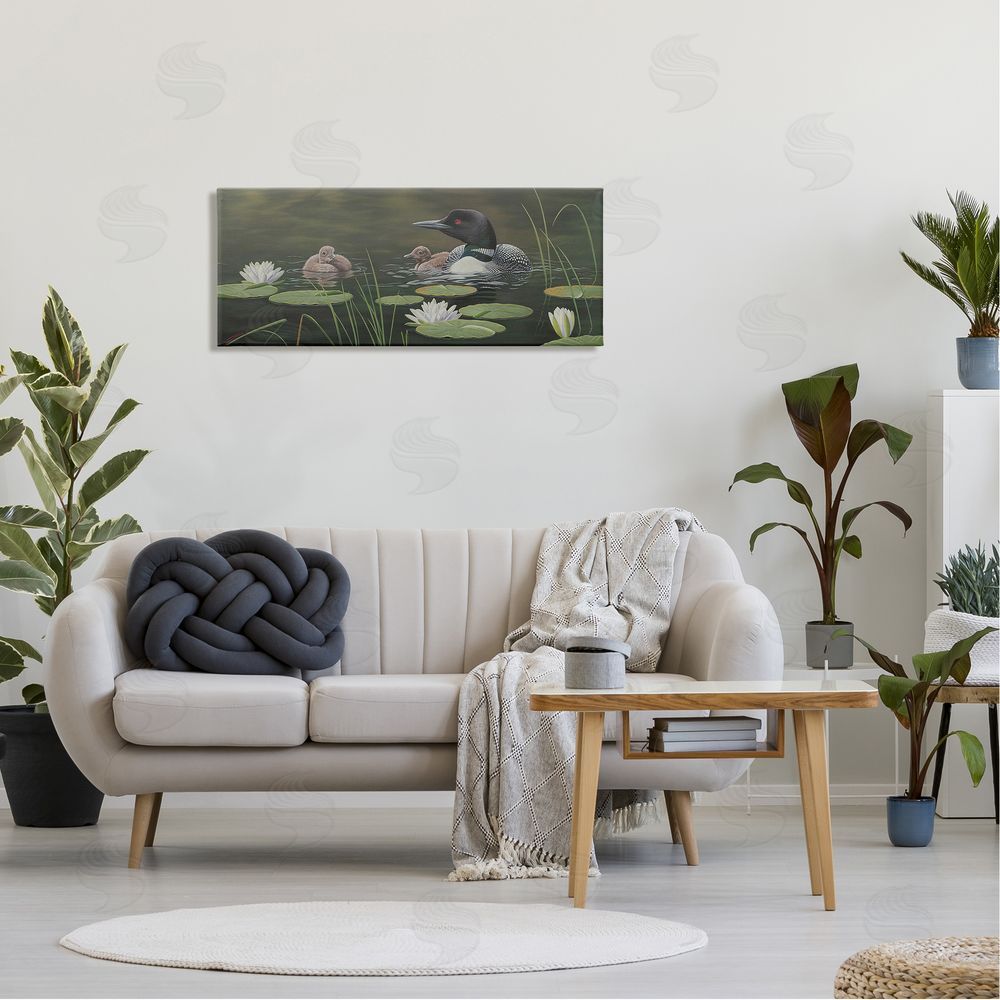 Clinton Jammer Duck Family in Pond Canvas Wall Art in Room
