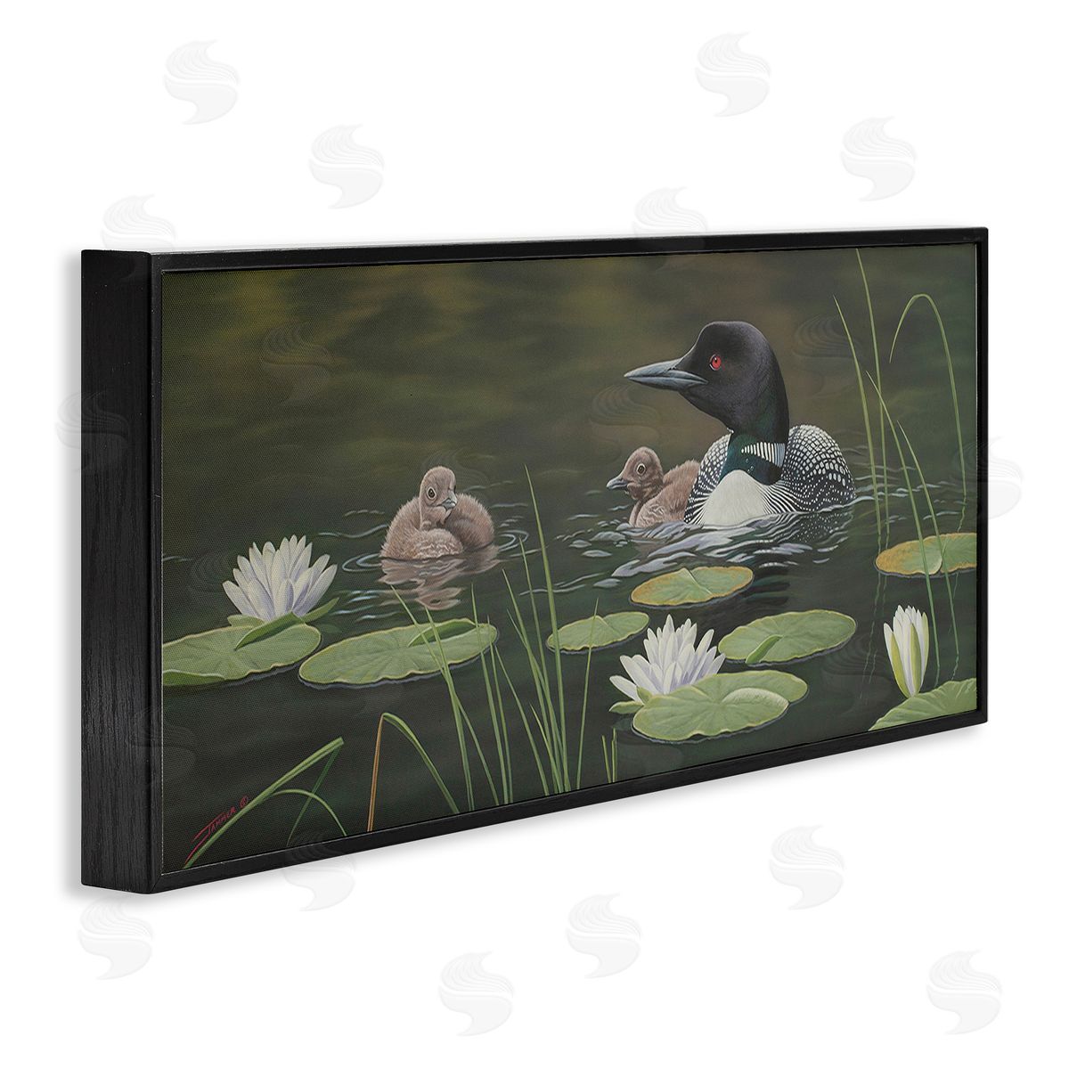 Clinton Jammer Duck Family in Pond Black Framed Glicee Wall Art Print