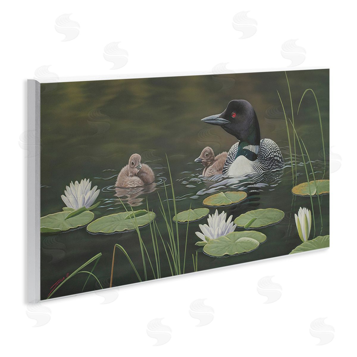 Clinton Jammer Duck Family in Pond Wooden Wall Plaque Art Print