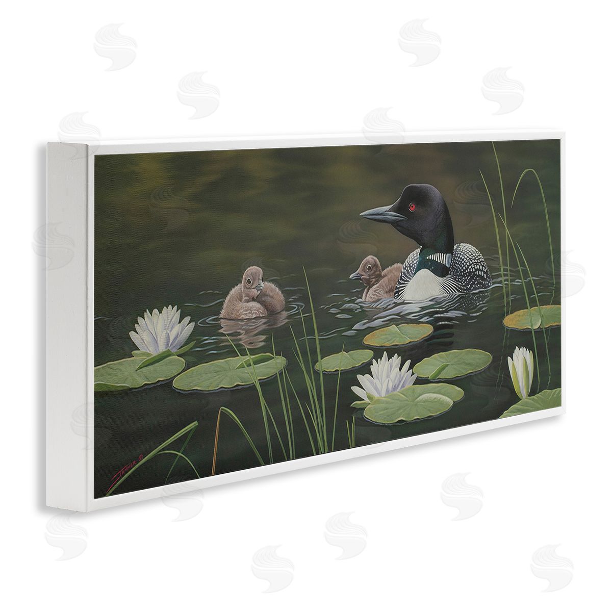 Clinton Jammer Duck Family in Pond White Framed Glicee Wall Art Print
