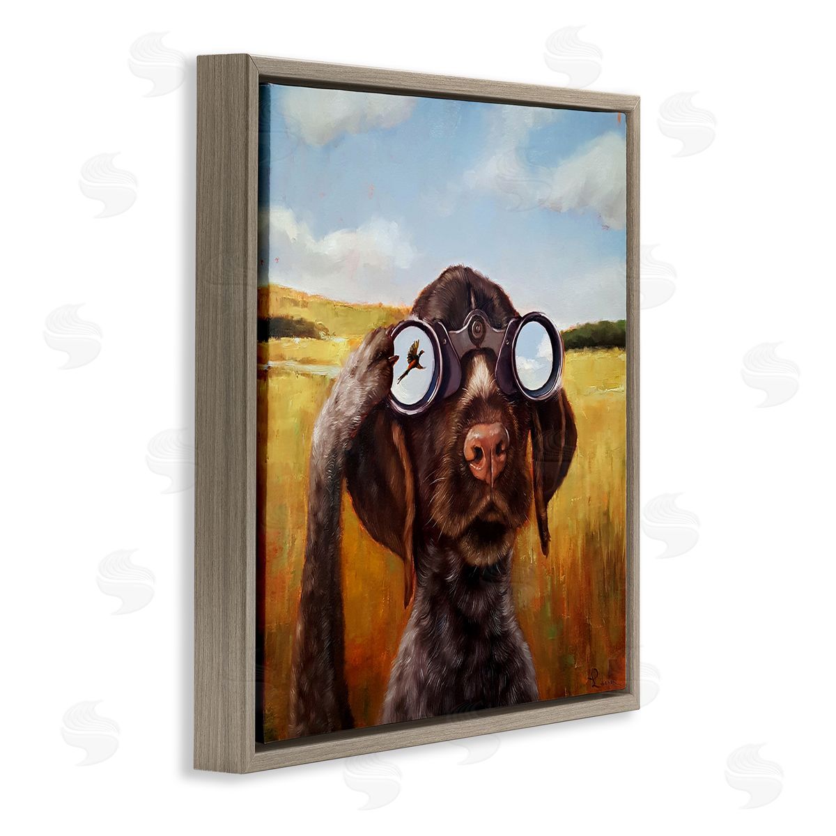Lucia Heffernan Dog Watching Bird Binoculars Brown Floating Frame Canvas Wall Art Print