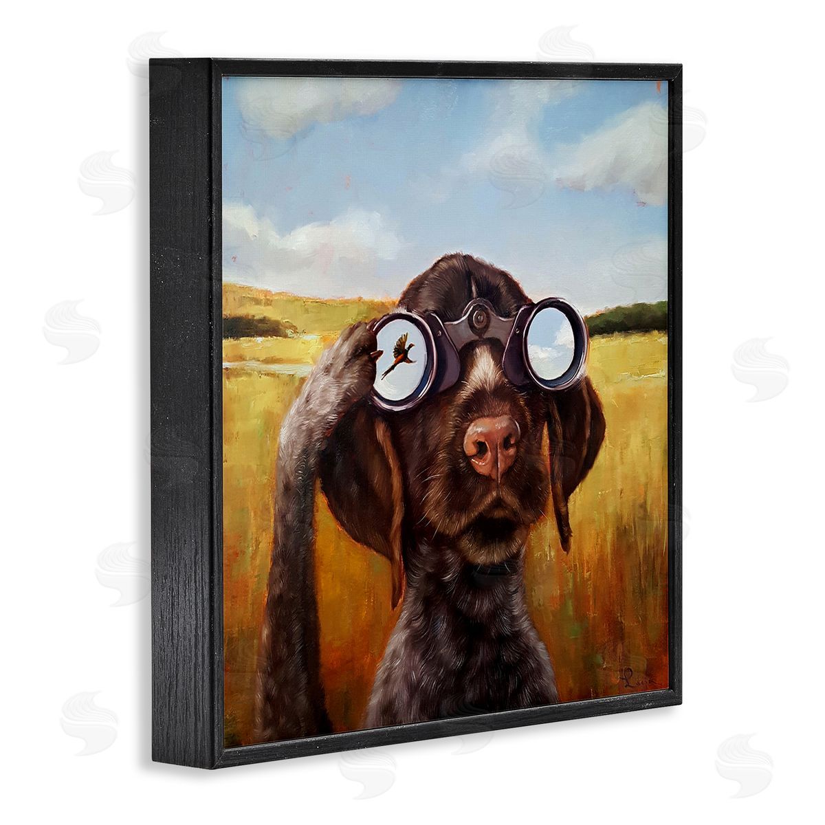Lucia Heffernan Dog Watching Bird Binoculars Black Framed Glicee Wall Art Print