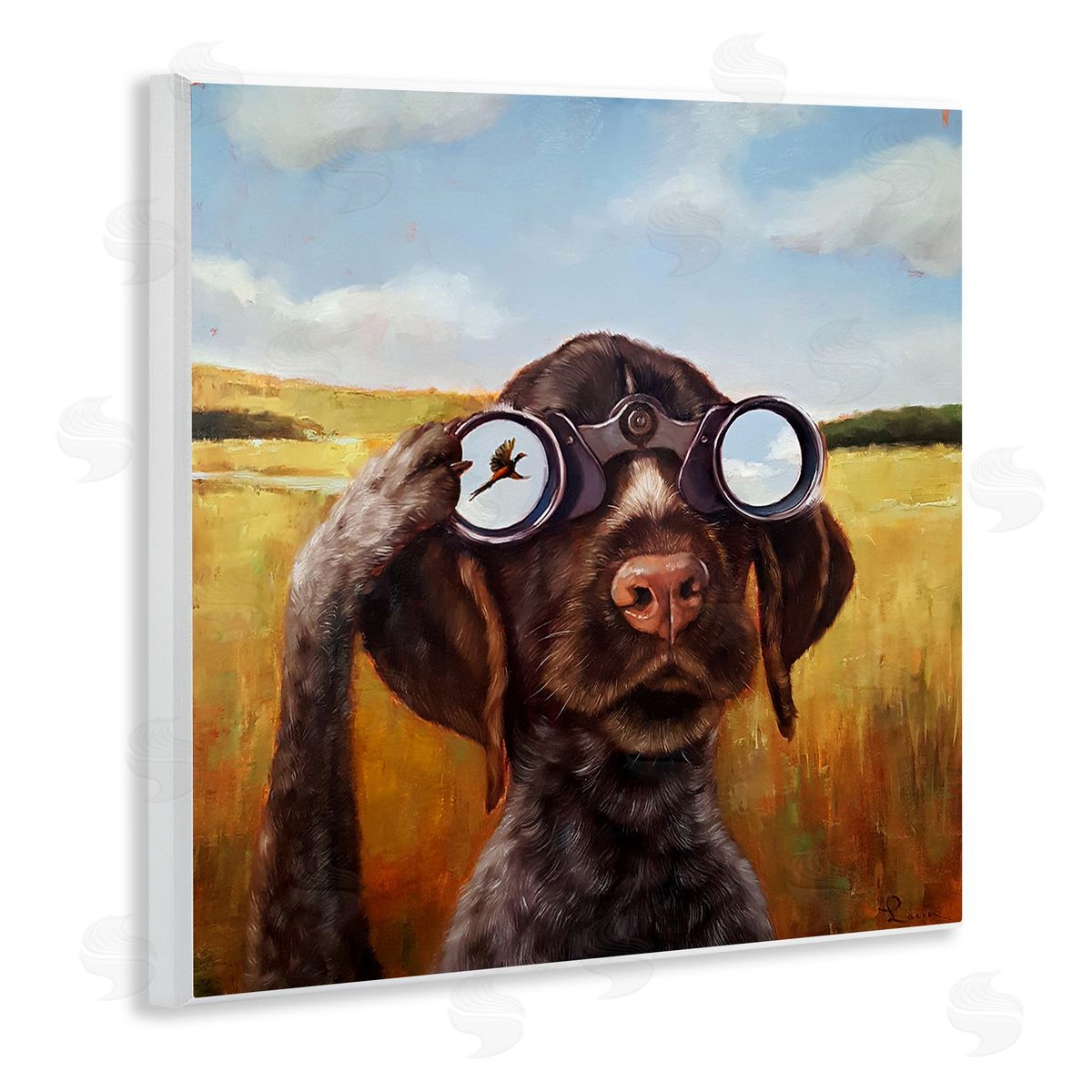 Lucia Heffernan Dog Watching Bird Binoculars Wooden Wall Plaque Art Print