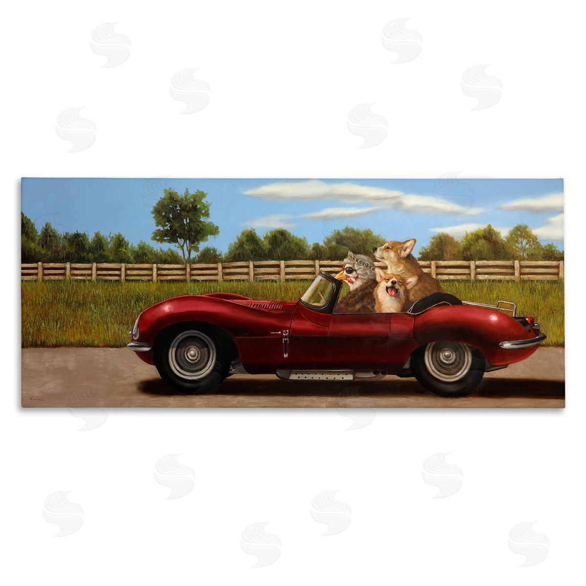 Lucia Heffernan Animals in Sports Car Stretched Canvas Wall Art Print