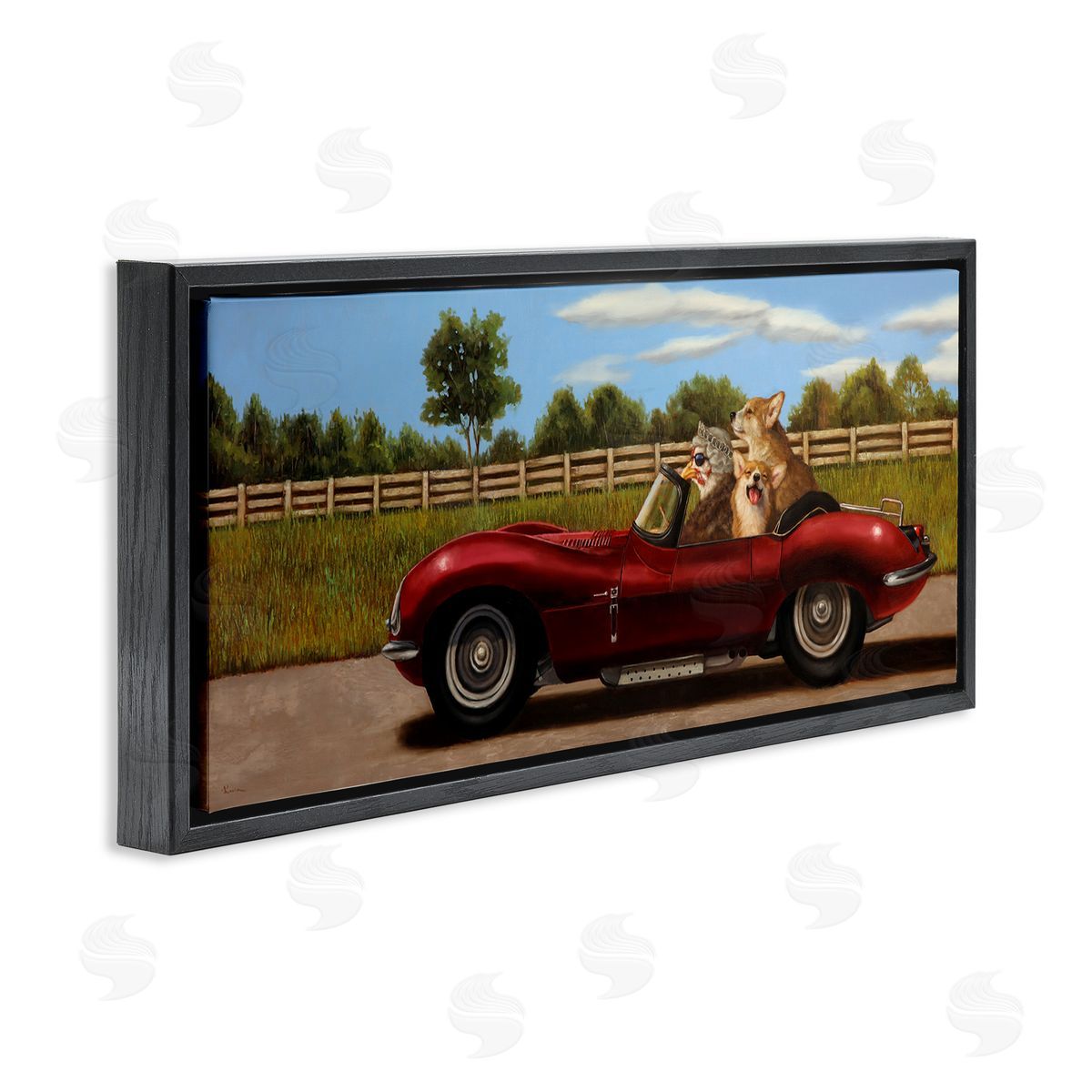 Lucia Heffernan Animals in Sports Car Black Floating Frame Canvas Wall Art Print