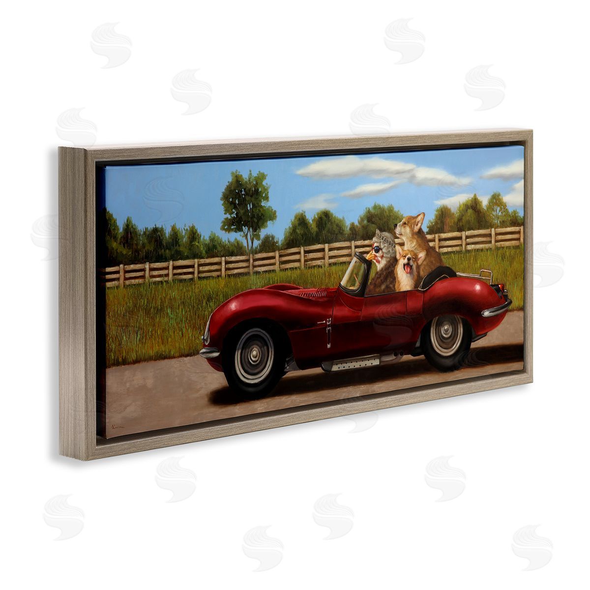Lucia Heffernan Animals in Sports Car Brown Floating Frame Canvas Wall Art Print