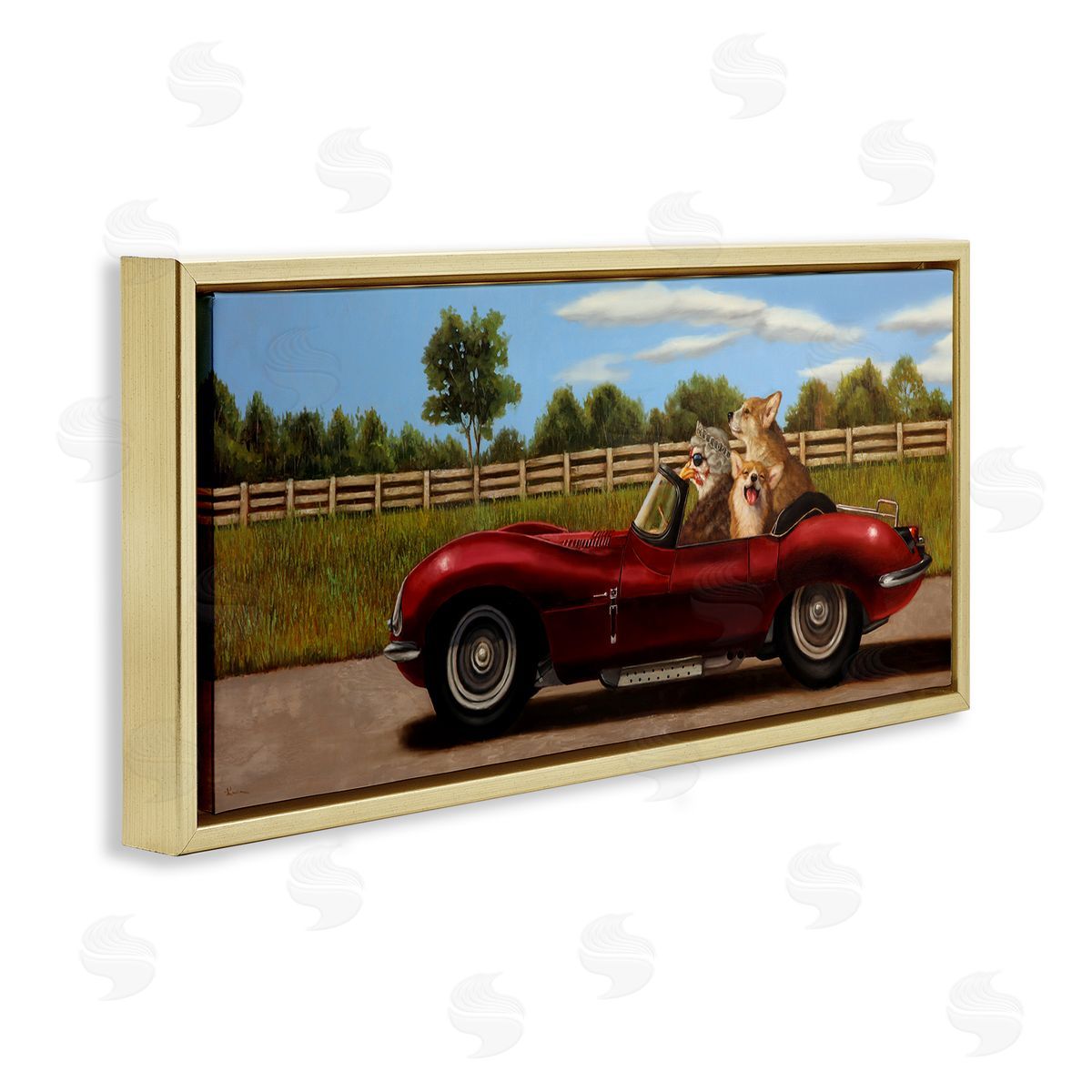 Lucia Heffernan Animals in Sports Car Gold Floating Frame Canvas Wall Art Print