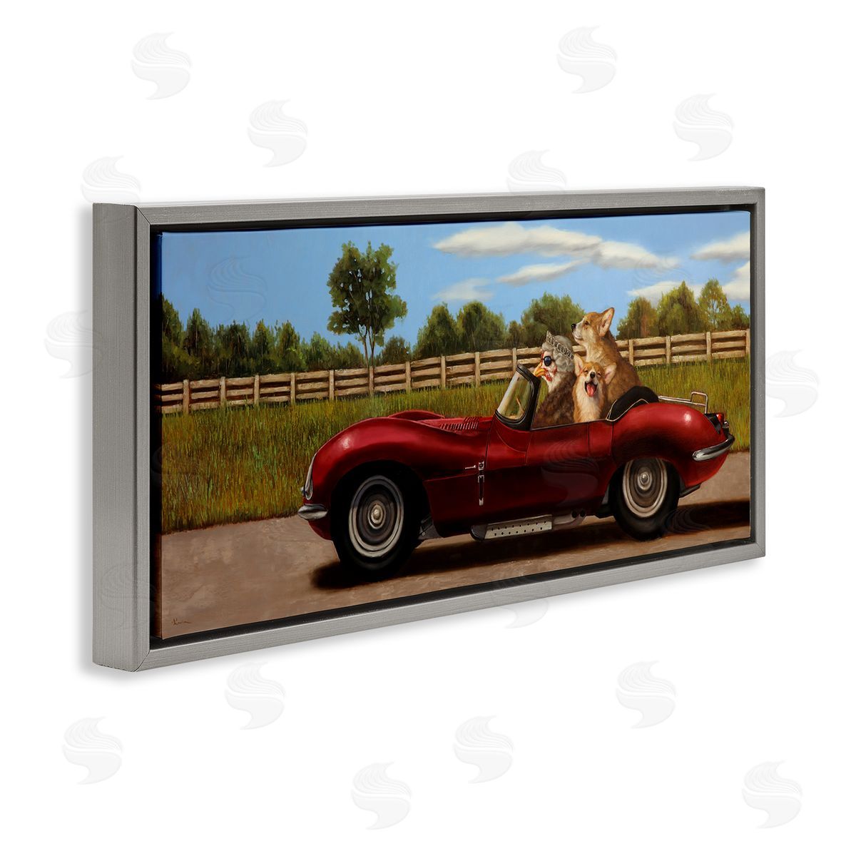 Lucia Heffernan Animals in Sports Car Gray Floating Frame Canvas Wall Art Print
