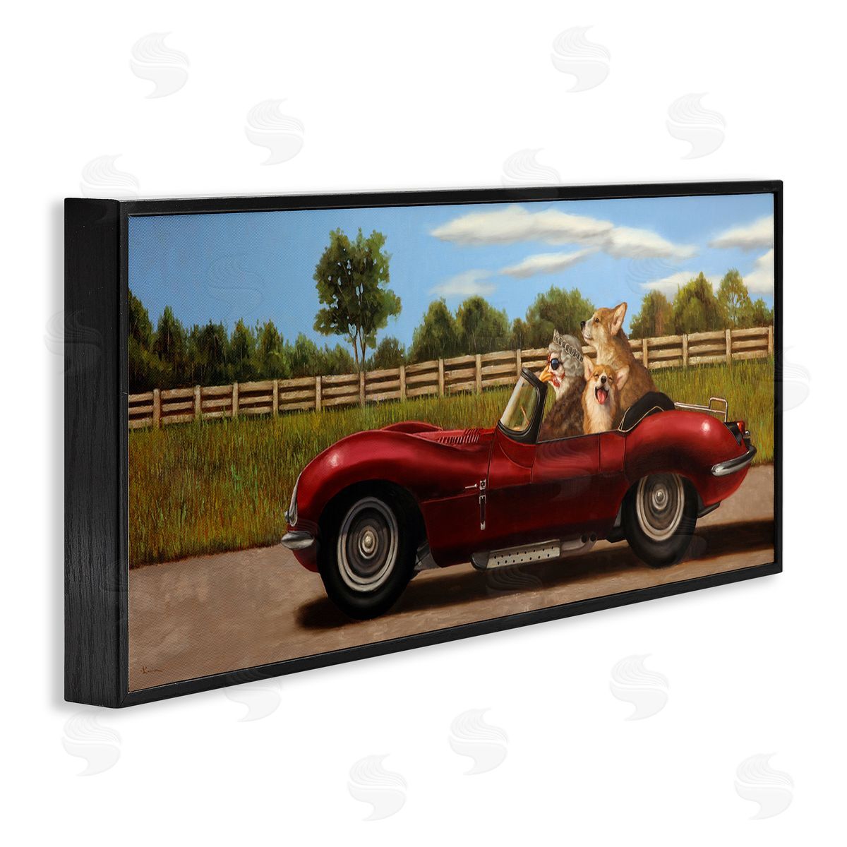 Lucia Heffernan Animals in Sports Car Black Framed Glicee Wall Art Print