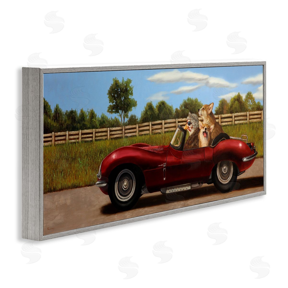 Lucia Heffernan Animals in Sports Car Gray Framed Glicee Wall Art Print
