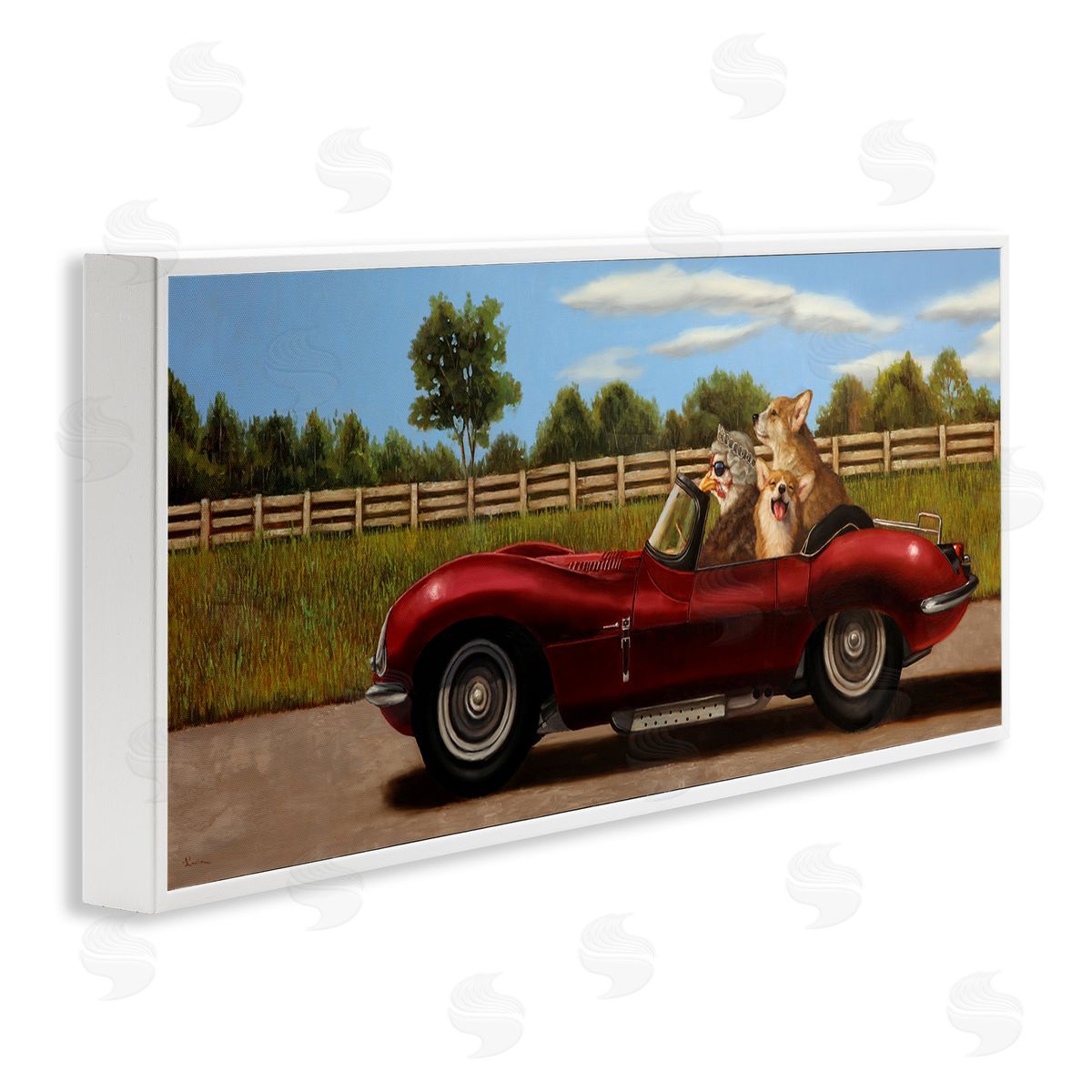 Lucia Heffernan Animals in Sports Car White Framed Glicee Wall Art Print