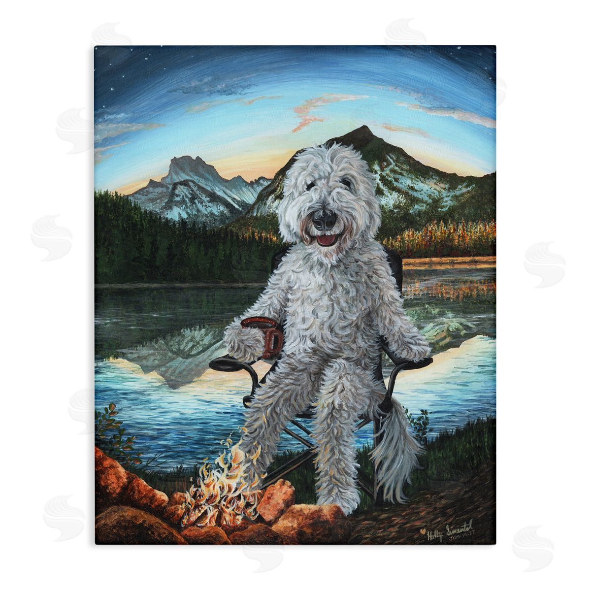 Dog by Campfire Landscape Canvas Wall Art, Home Decor by Holly Simental